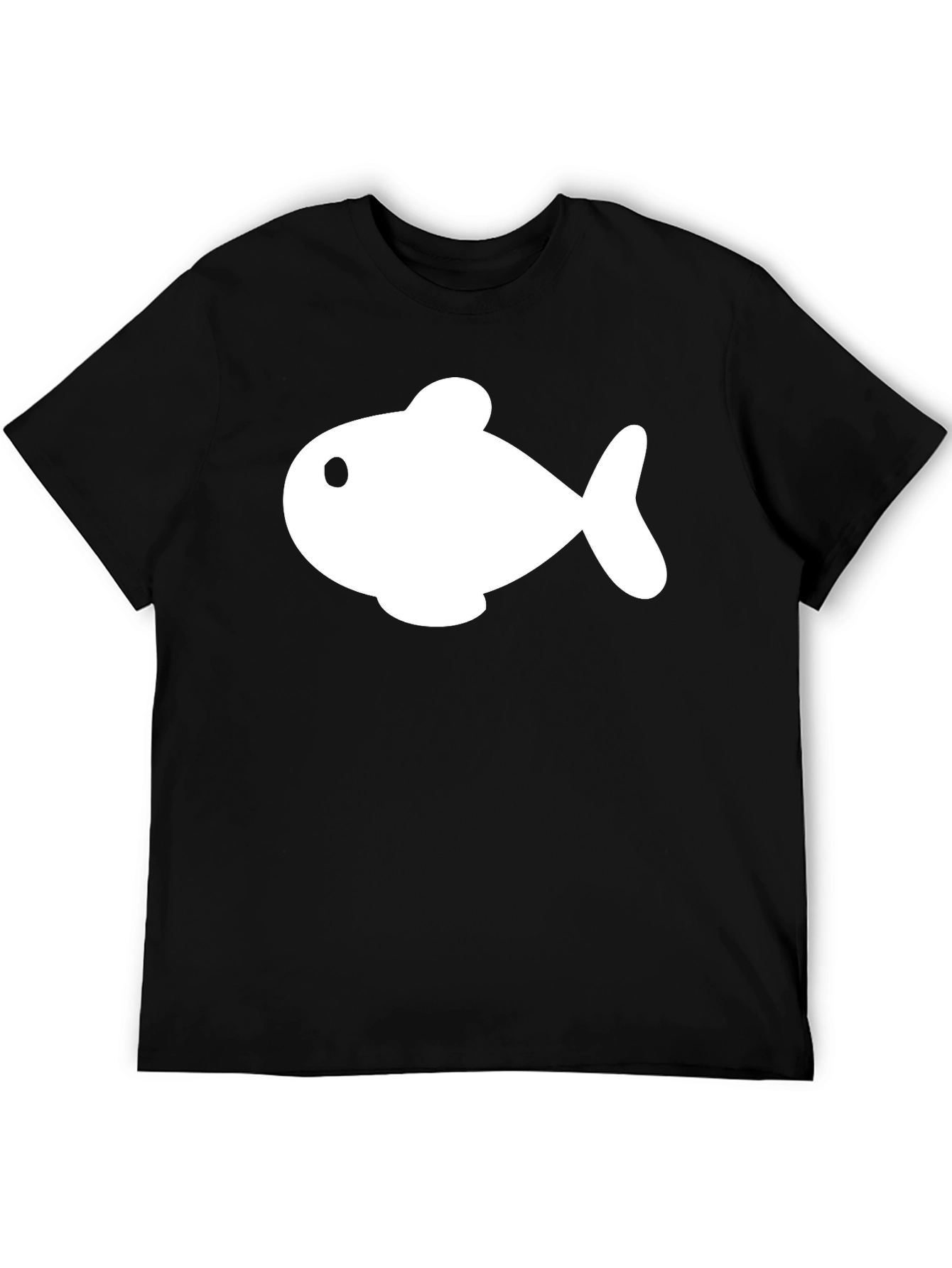 Cartoon Fish Graphic Tee - Black Cotton Blend