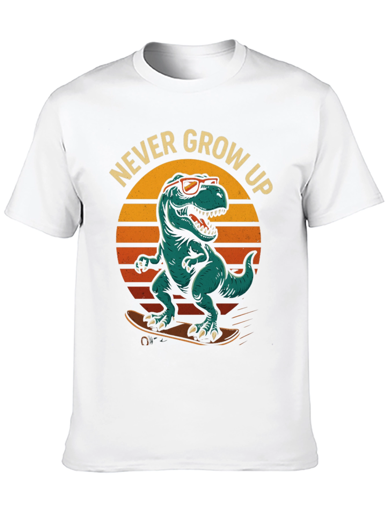 Never Grow Up Dinosaur Skateboard T-Shirt