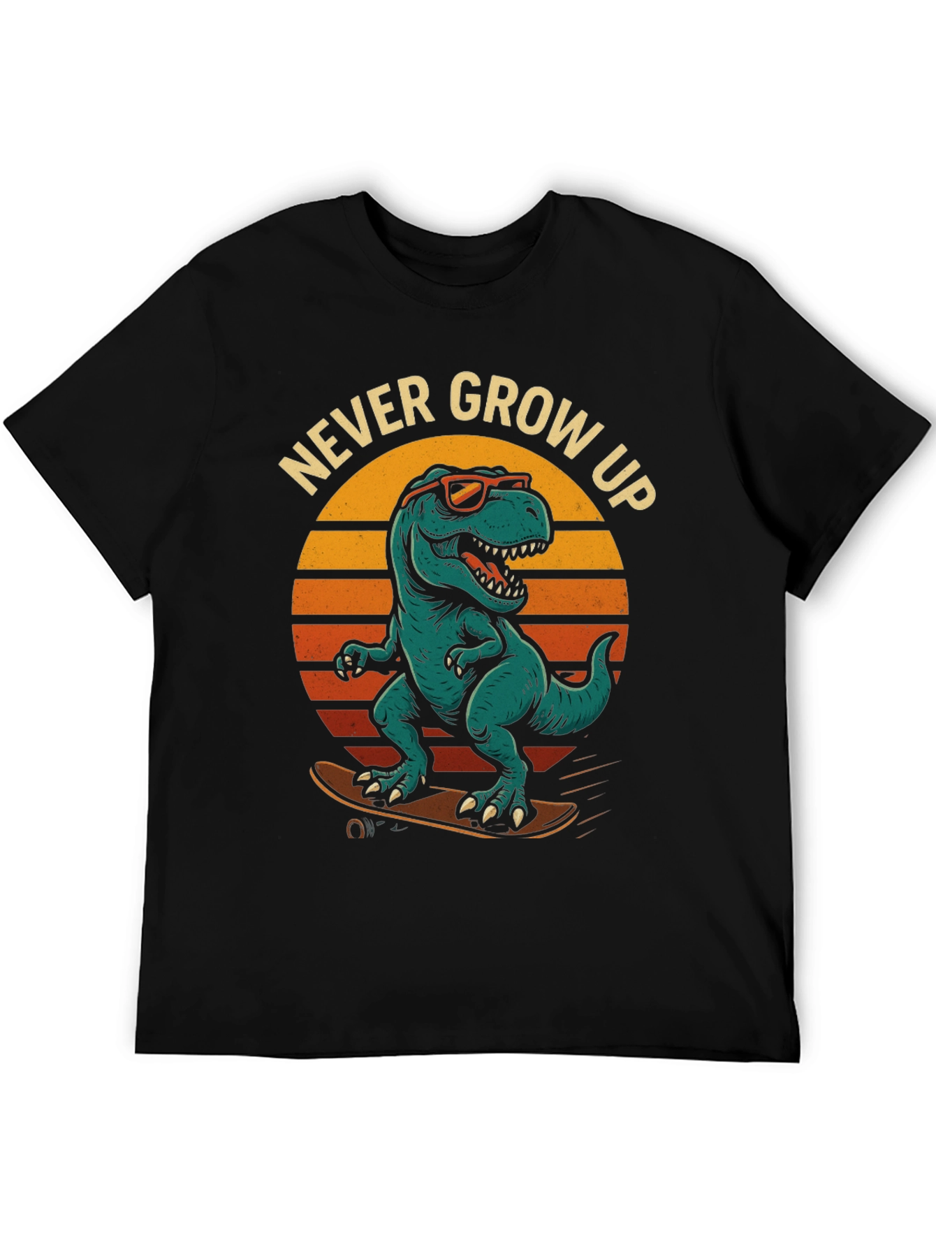 Never Grow Up Dinosaur Skateboard T-Shirt