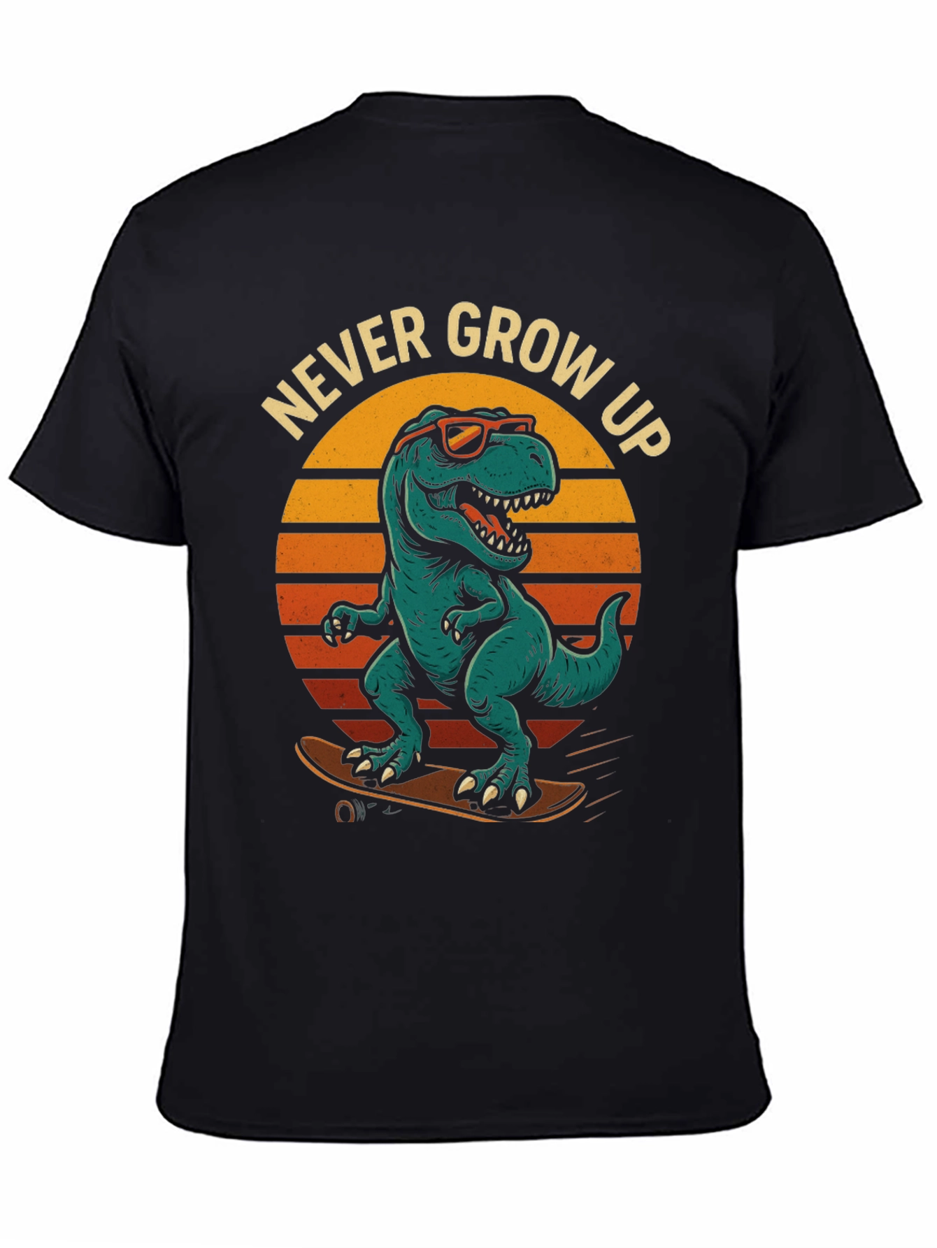 Never Grow Up Dinosaur Skateboard T-Shirt