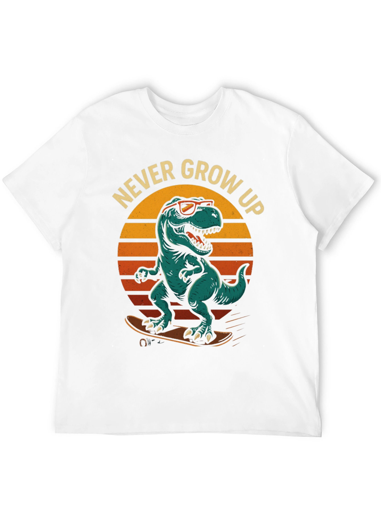 Never Grow Up Dinosaur Skateboard T-Shirt