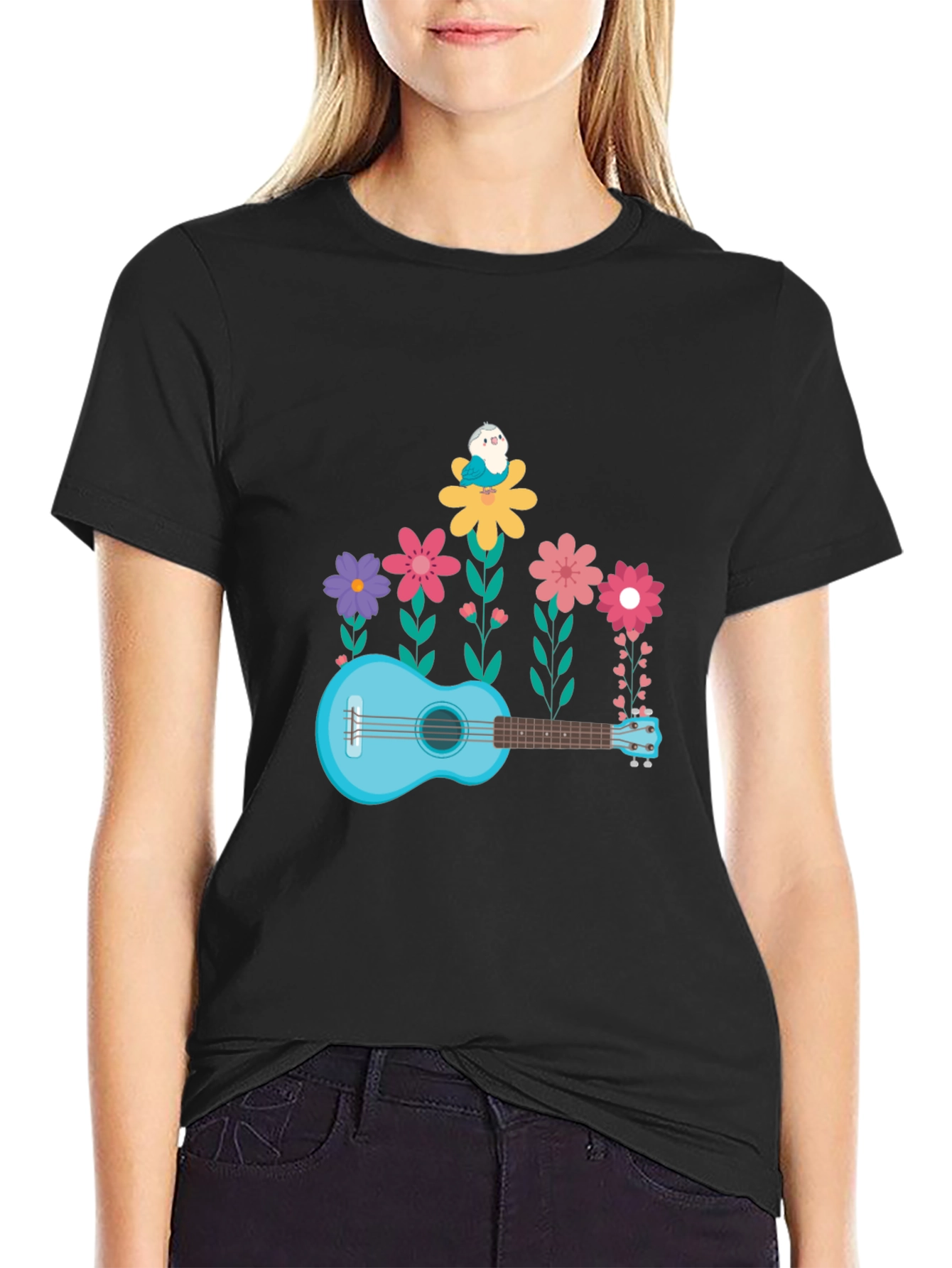 Floral Ukulele T-Shirt - Musical Garden Design