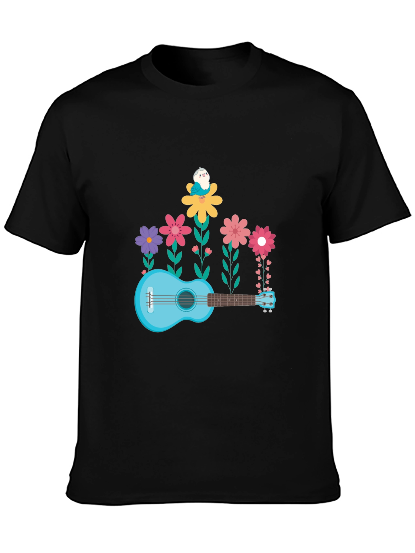 Floral Ukulele T-Shirt - Musical Garden Design