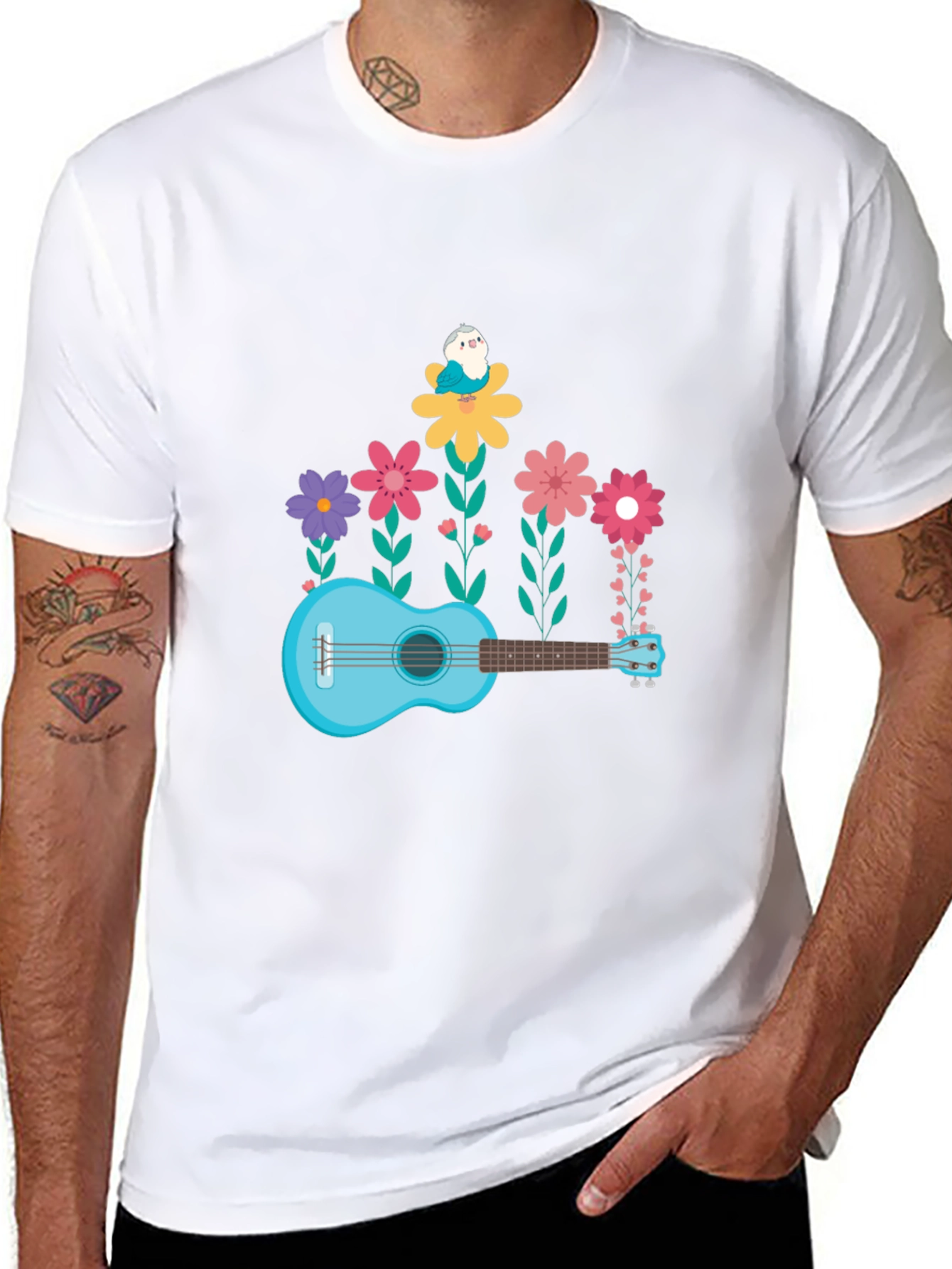 Floral Ukulele T-Shirt - Musical Garden Design
