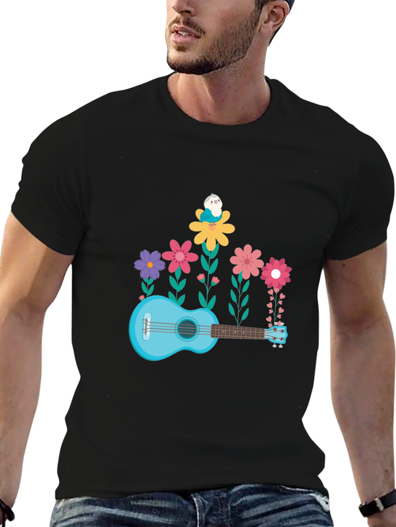 Floral Ukulele T-Shirt - Musical Garden Design