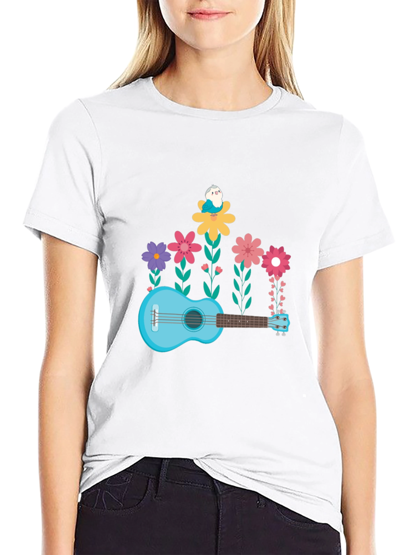 Floral Ukulele T-Shirt - Musical Garden Design