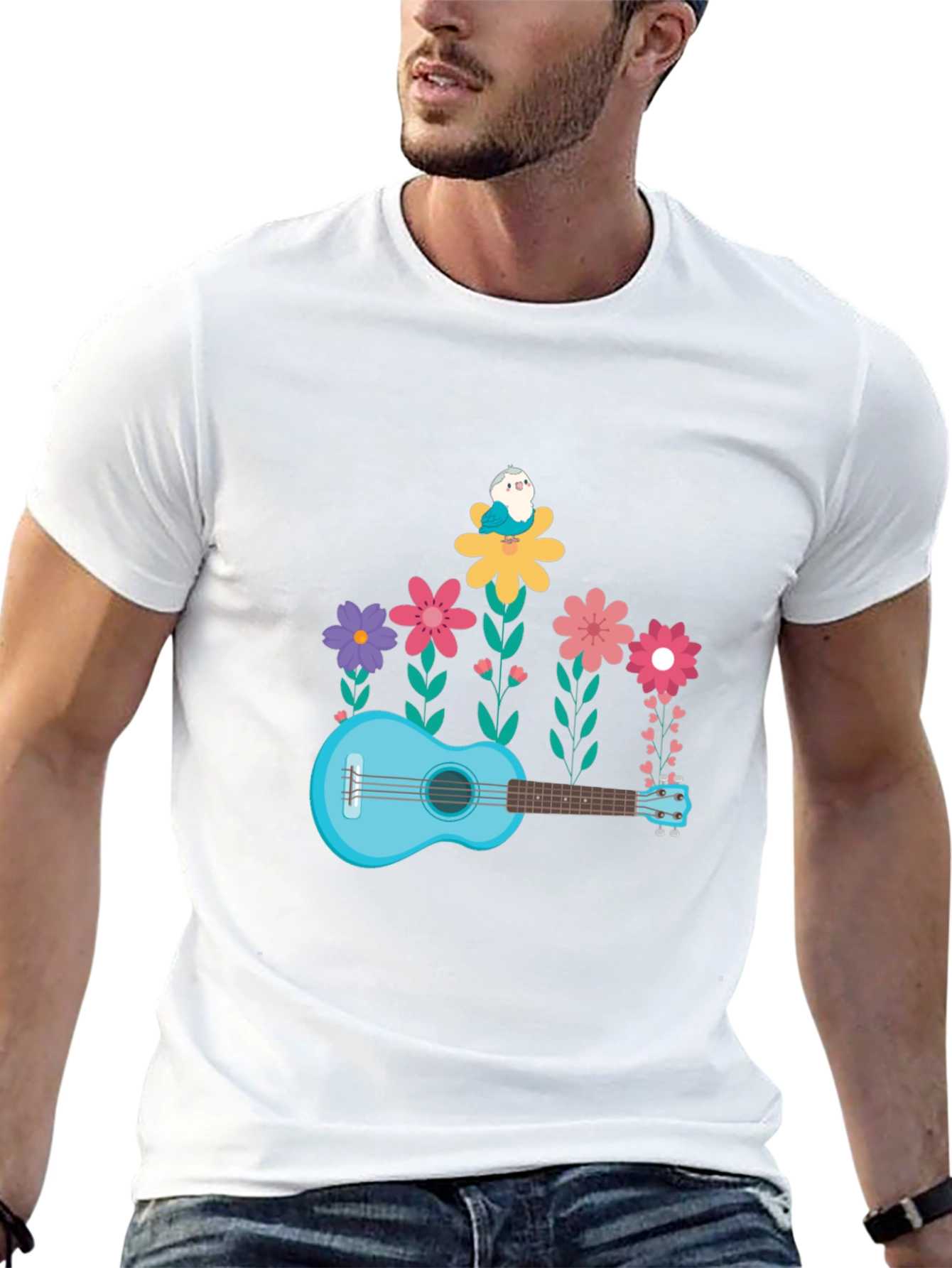 Floral Ukulele T-Shirt - Musical Garden Design