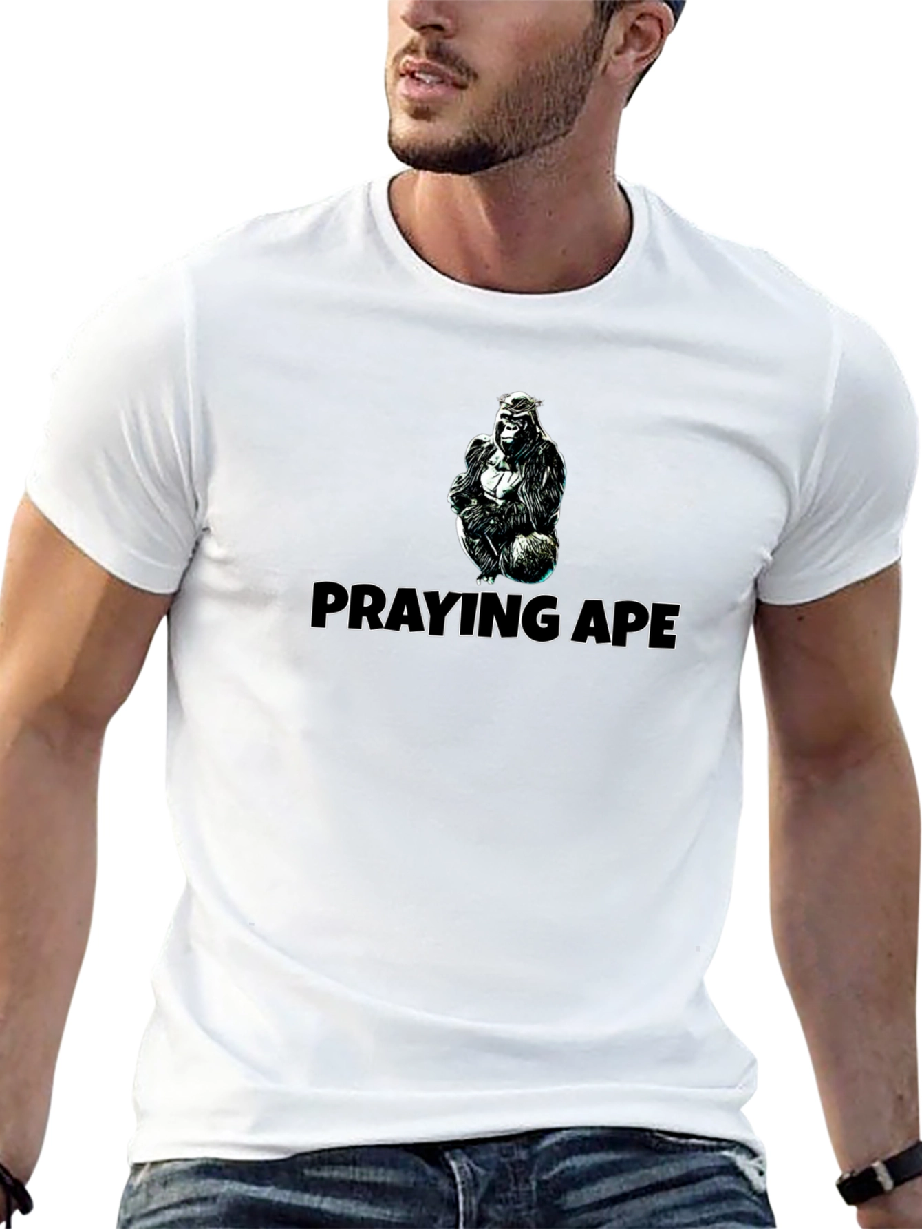 Praying Ape Graphic Tee - Black Cotton Blend