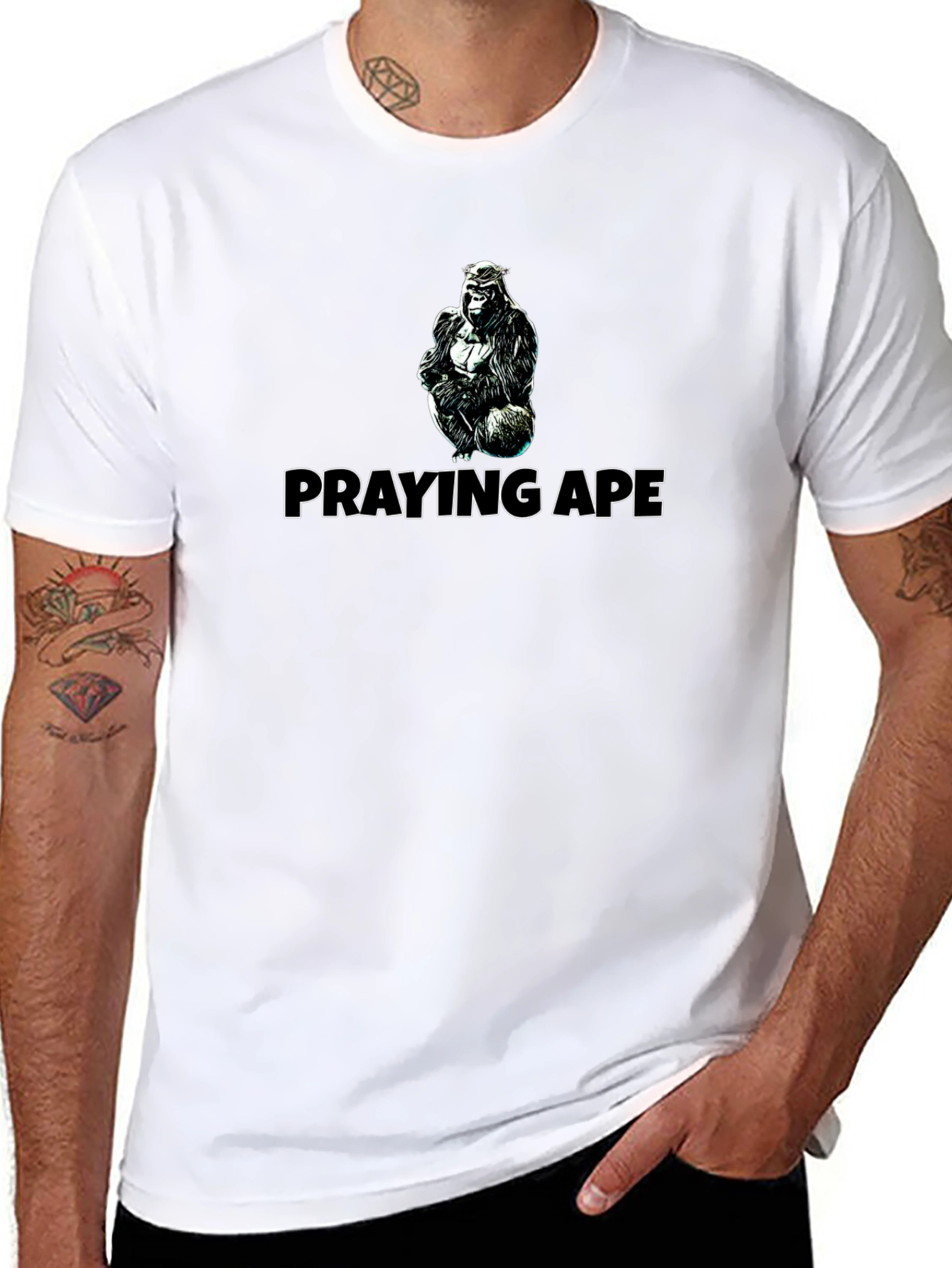 Praying Ape Graphic Tee - Black Cotton Blend