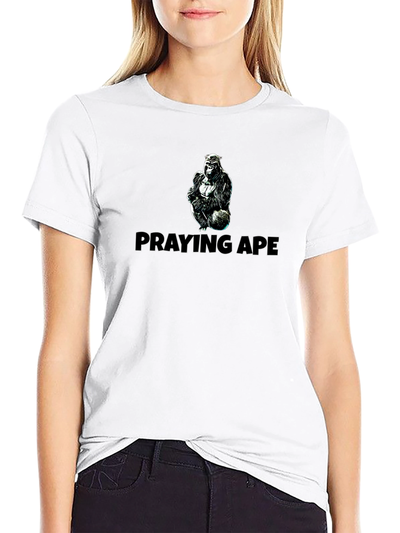 Praying Ape Graphic Tee - Black Cotton Blend