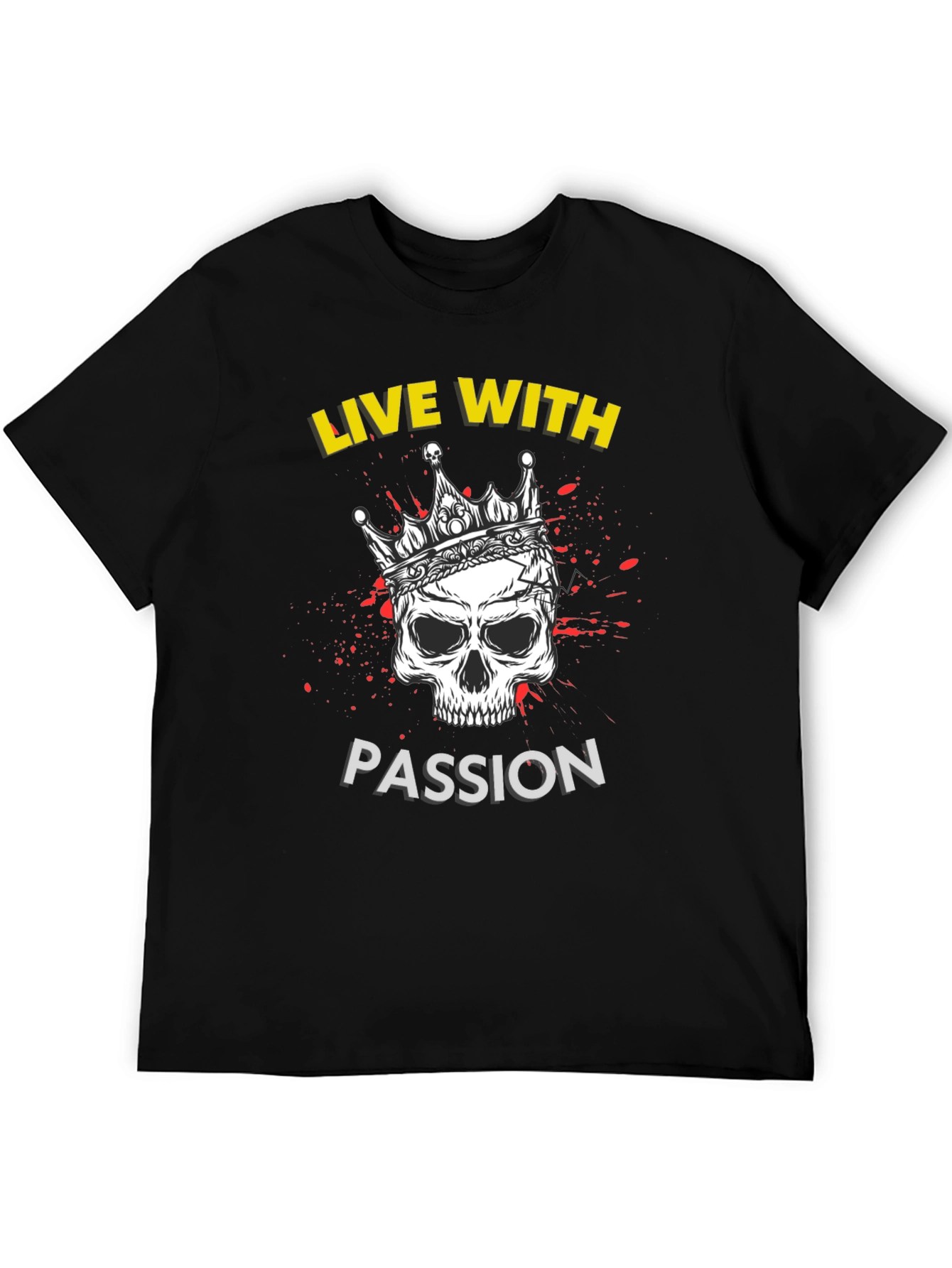 Live With Passion Skull Graphic Tee - Black
