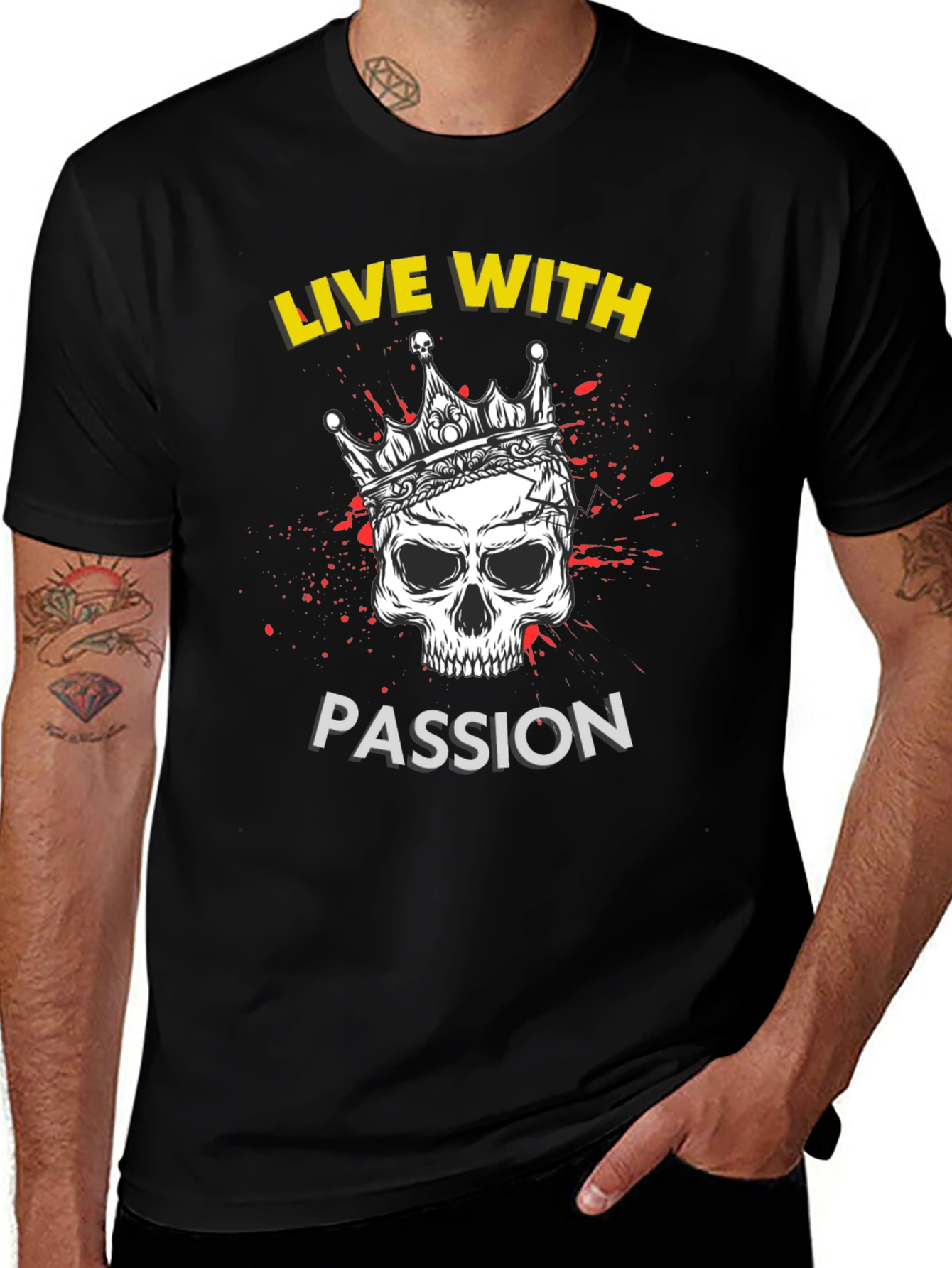 Live With Passion Skull Graphic Tee - Black