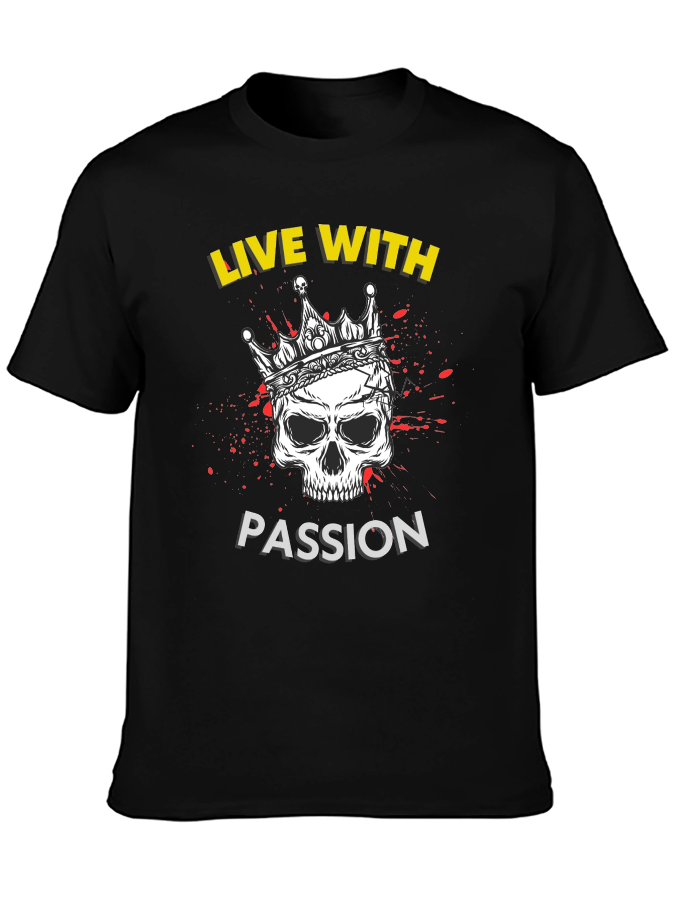 Live With Passion Skull Graphic Tee - Black