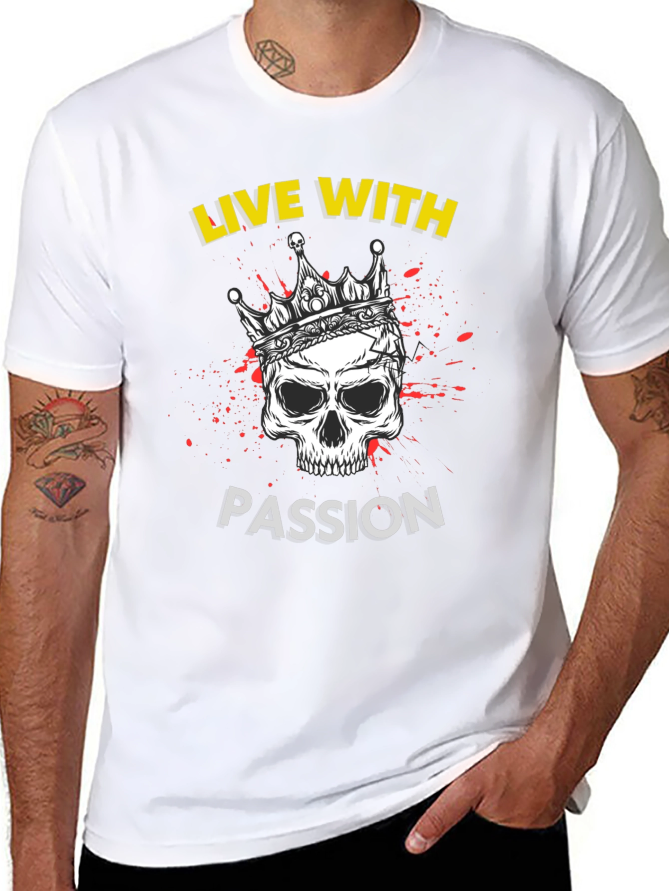 Live With Passion Skull Graphic Tee - Black