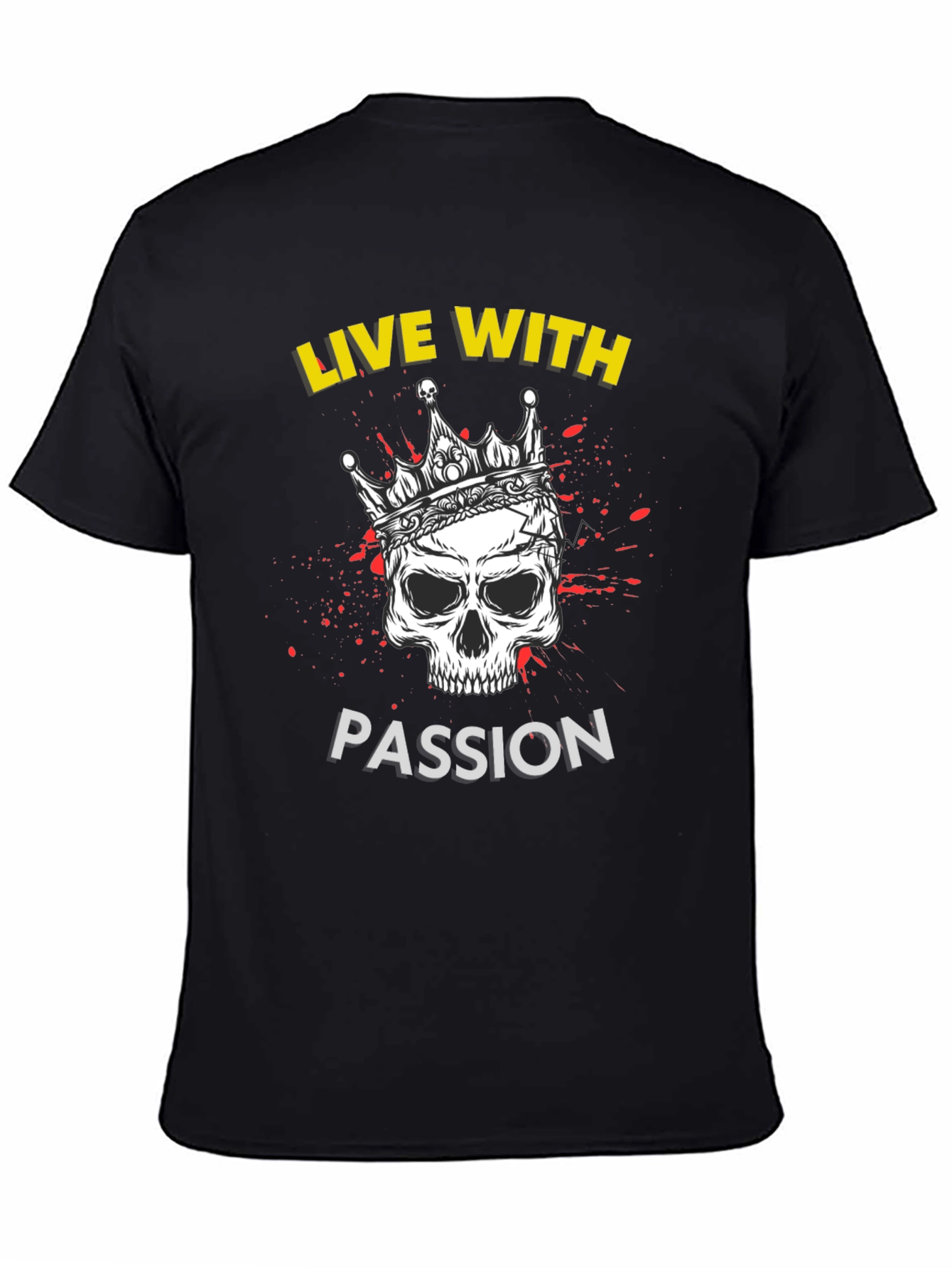 Live With Passion Skull Graphic Tee - Black