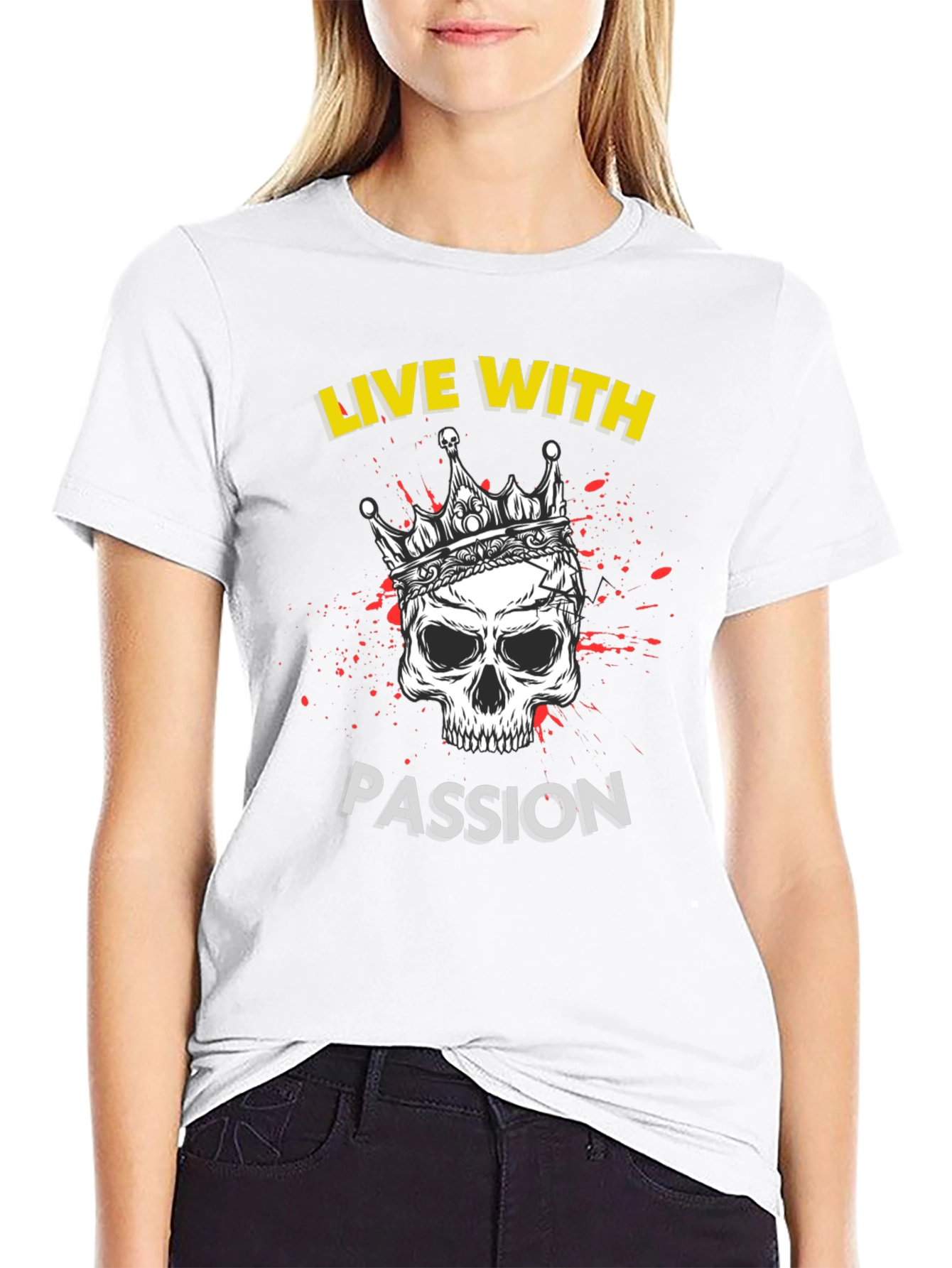 Live With Passion Skull Graphic Tee - Black