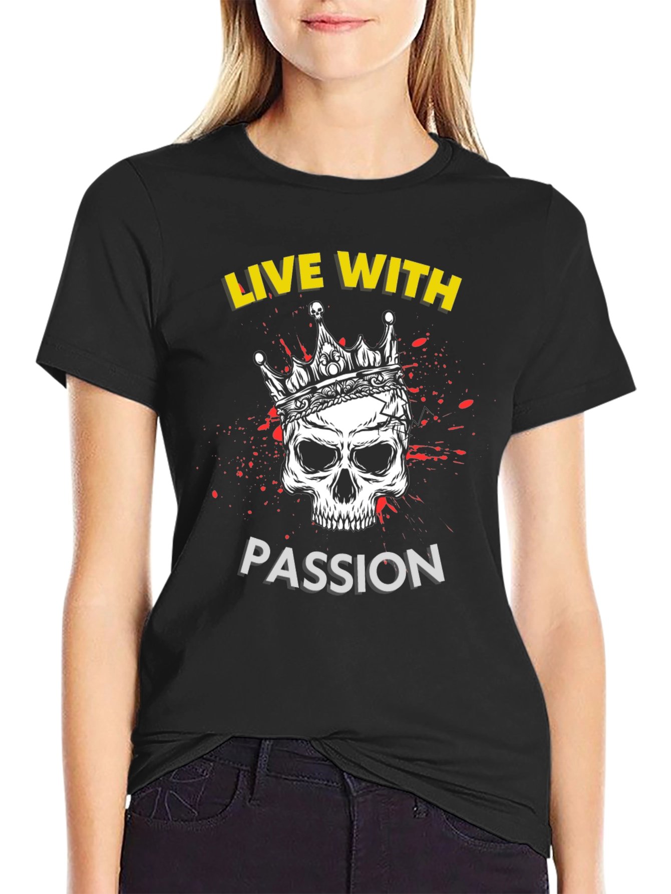 Live With Passion Skull Graphic Tee - Black