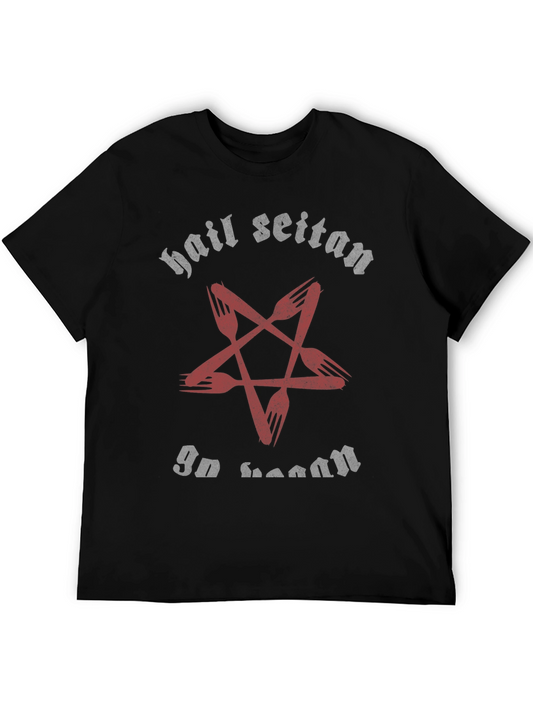 Hail Seitan Vegan T-Shirt - Fork Pentagram Tee