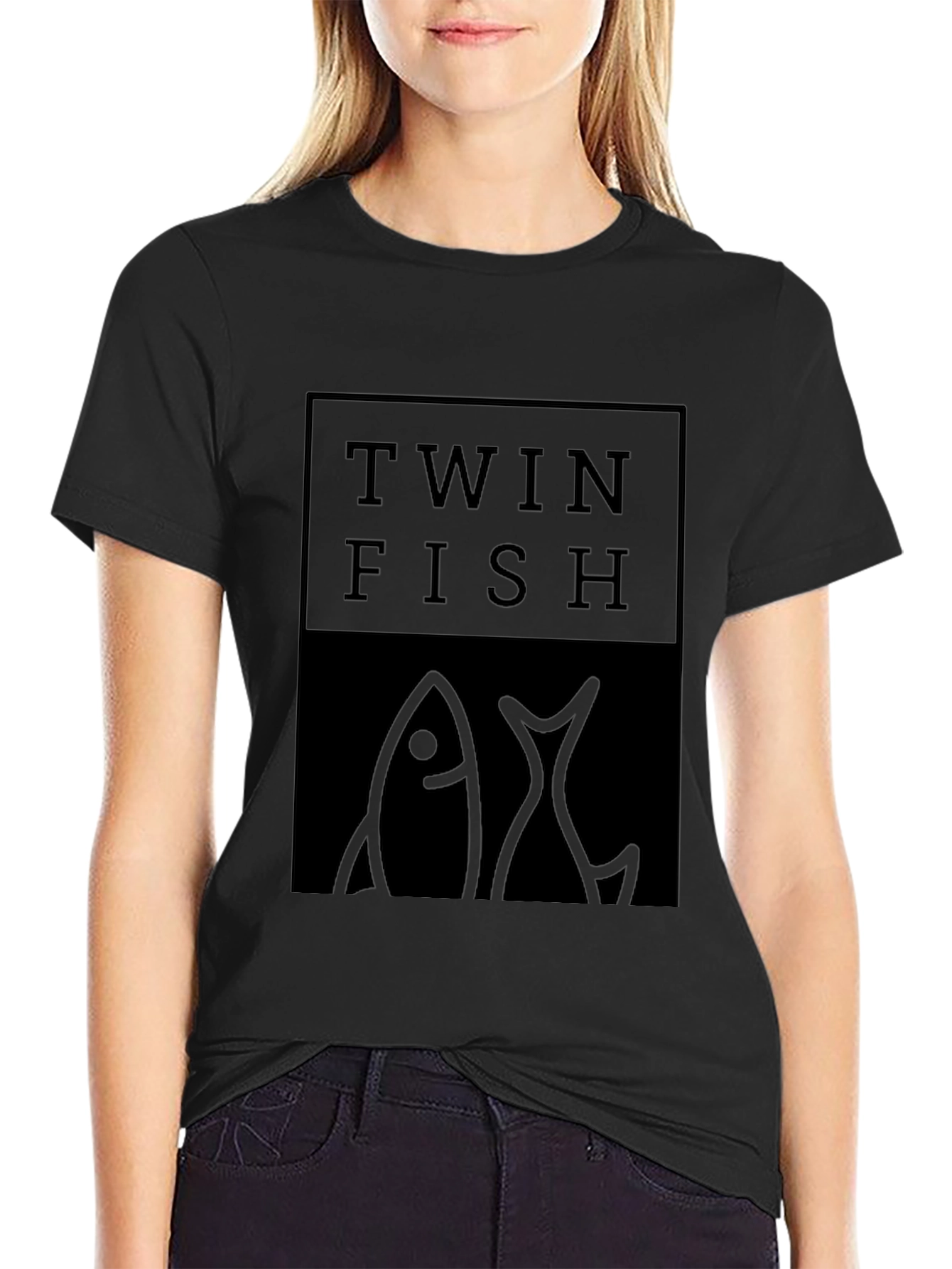 Twin Fish Graphic Black T-Shirt