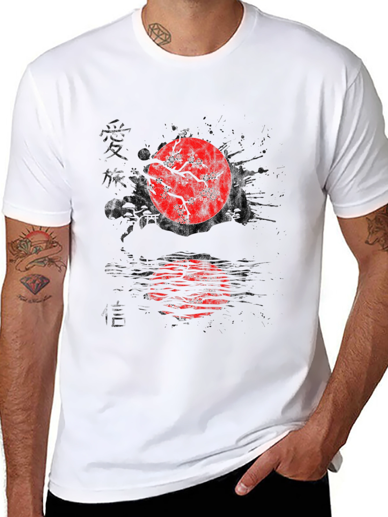 Japanese Art T-Shirt - Cherry Blossom Rising Sun Style