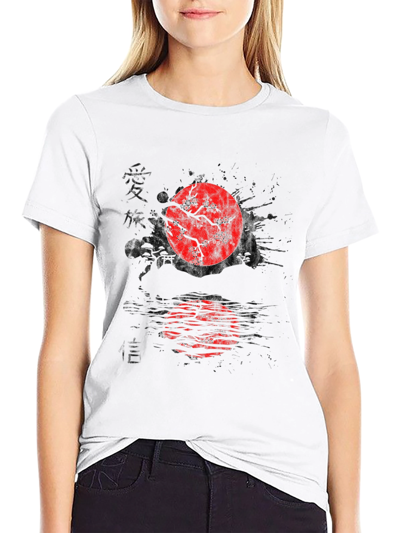 Japanese Art T-Shirt - Cherry Blossom Rising Sun Style