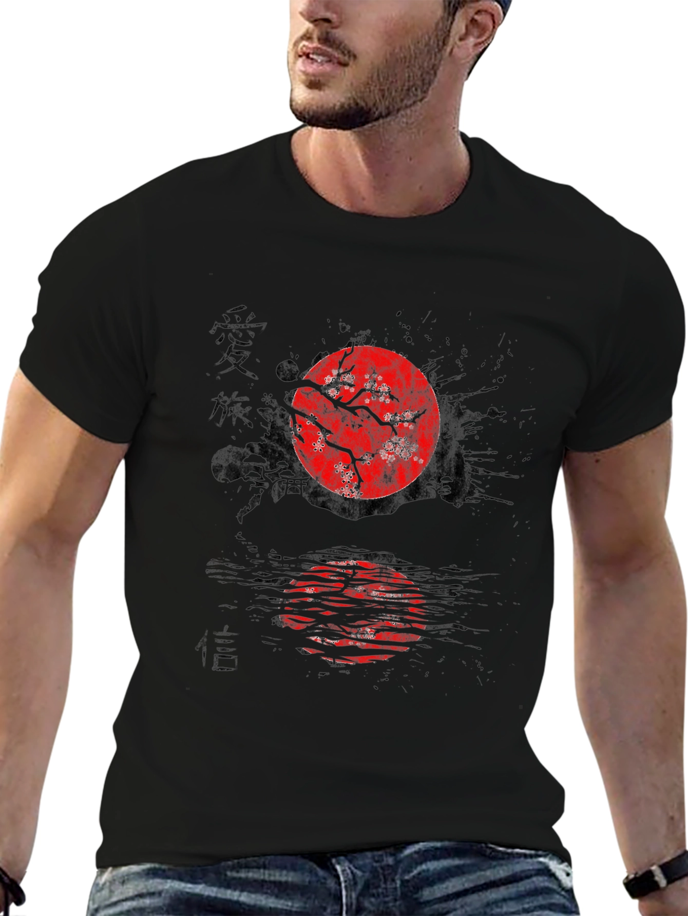 Japanese Art T-Shirt - Cherry Blossom Rising Sun Style