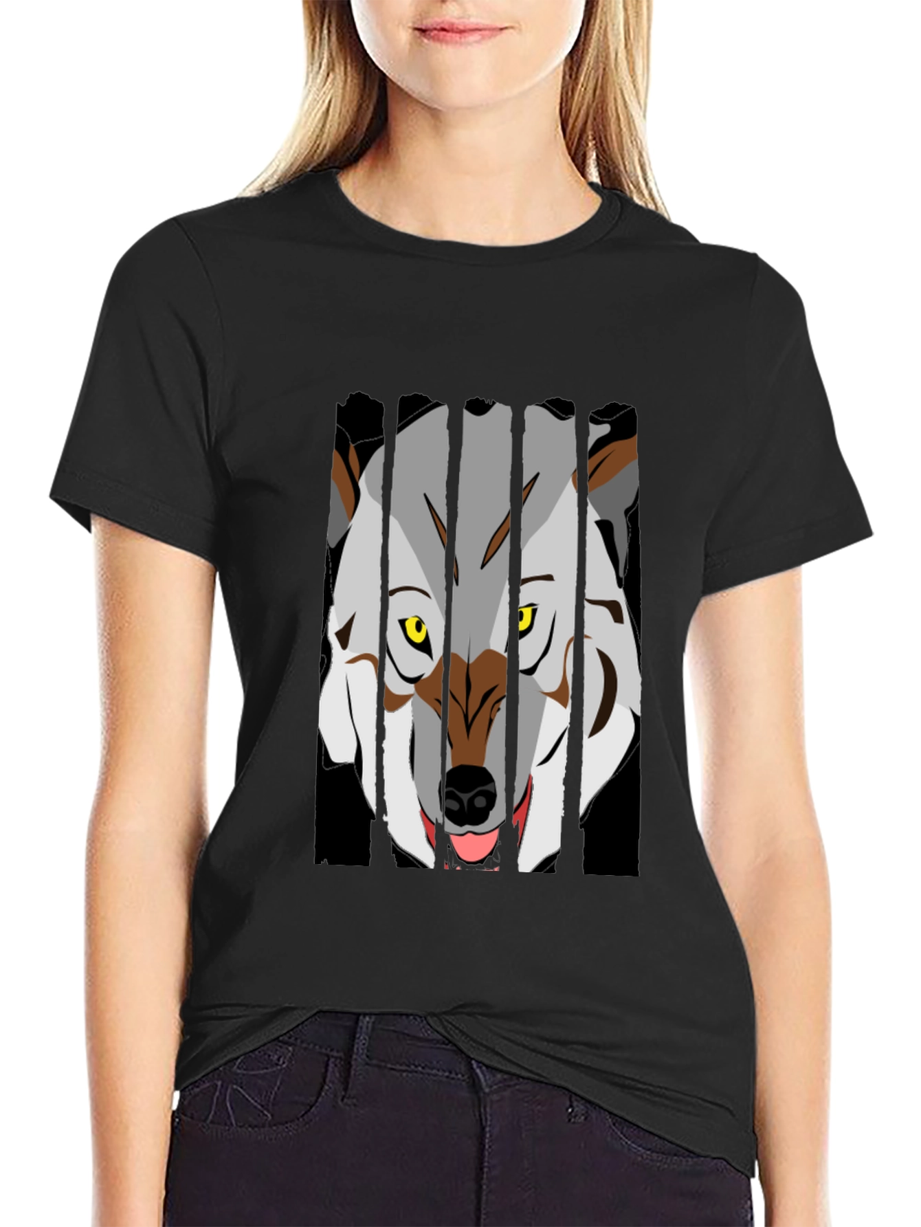 Wolf Graphic T-Shirt - Black Crew Neck Tee