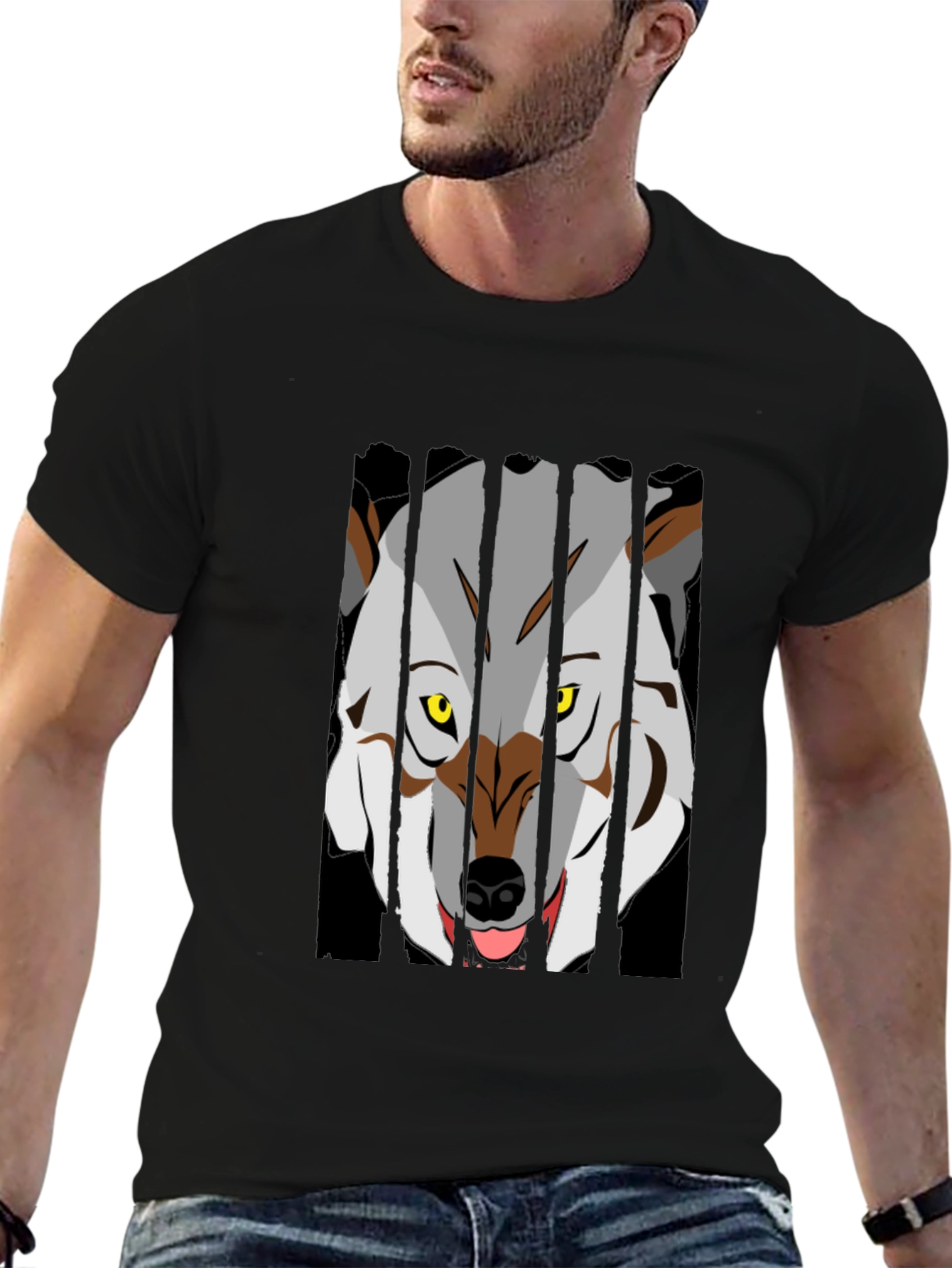 Wolf Graphic T-Shirt - Black Crew Neck Tee