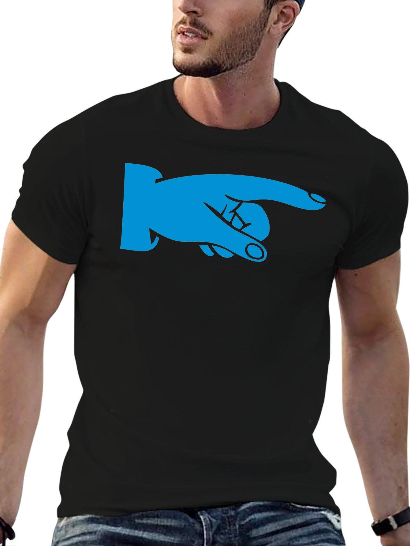 Pointing Finger Graphic Tee - Black Cotton Shirt