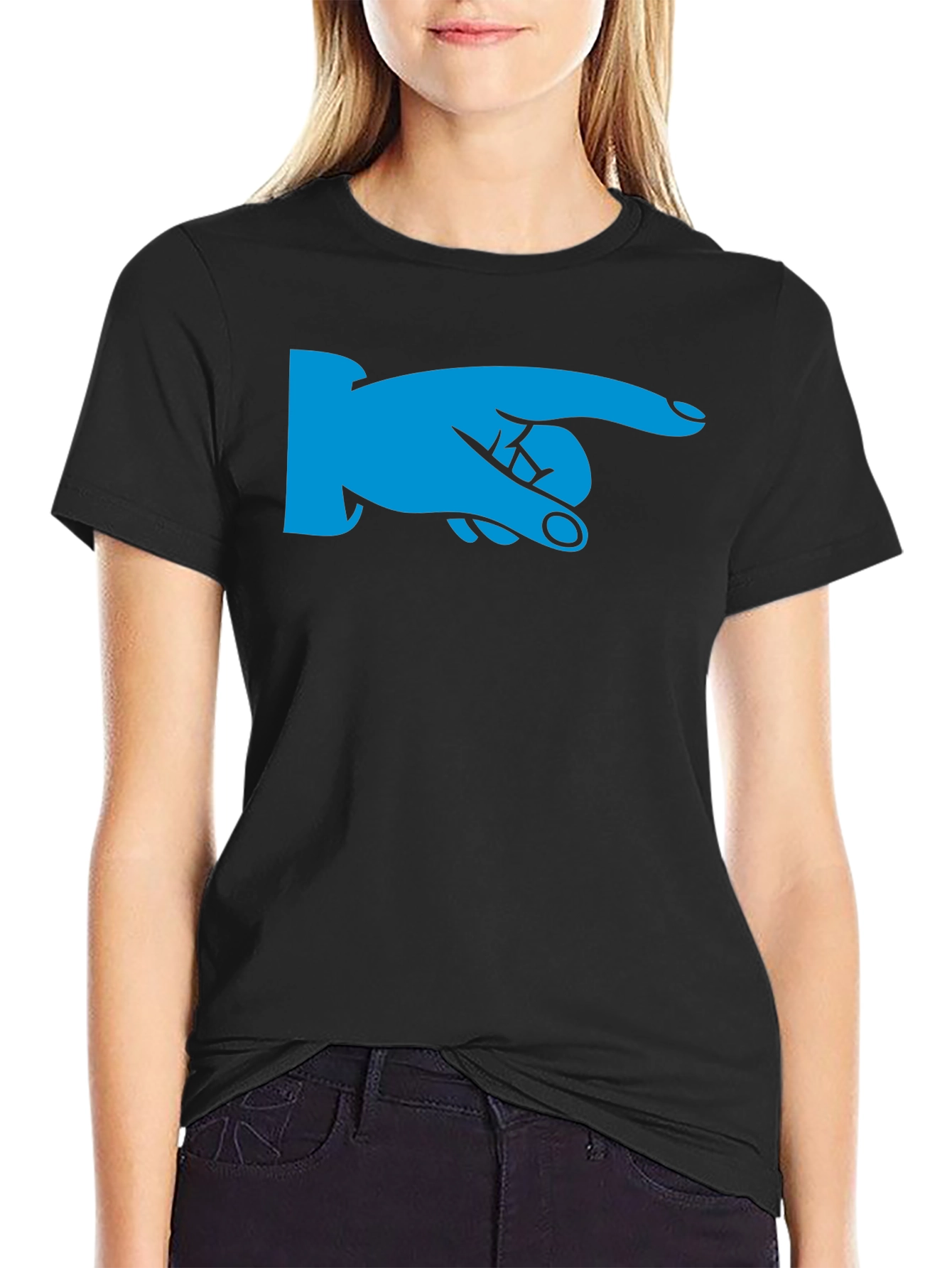 Pointing Finger Graphic Tee - Black Cotton Shirt