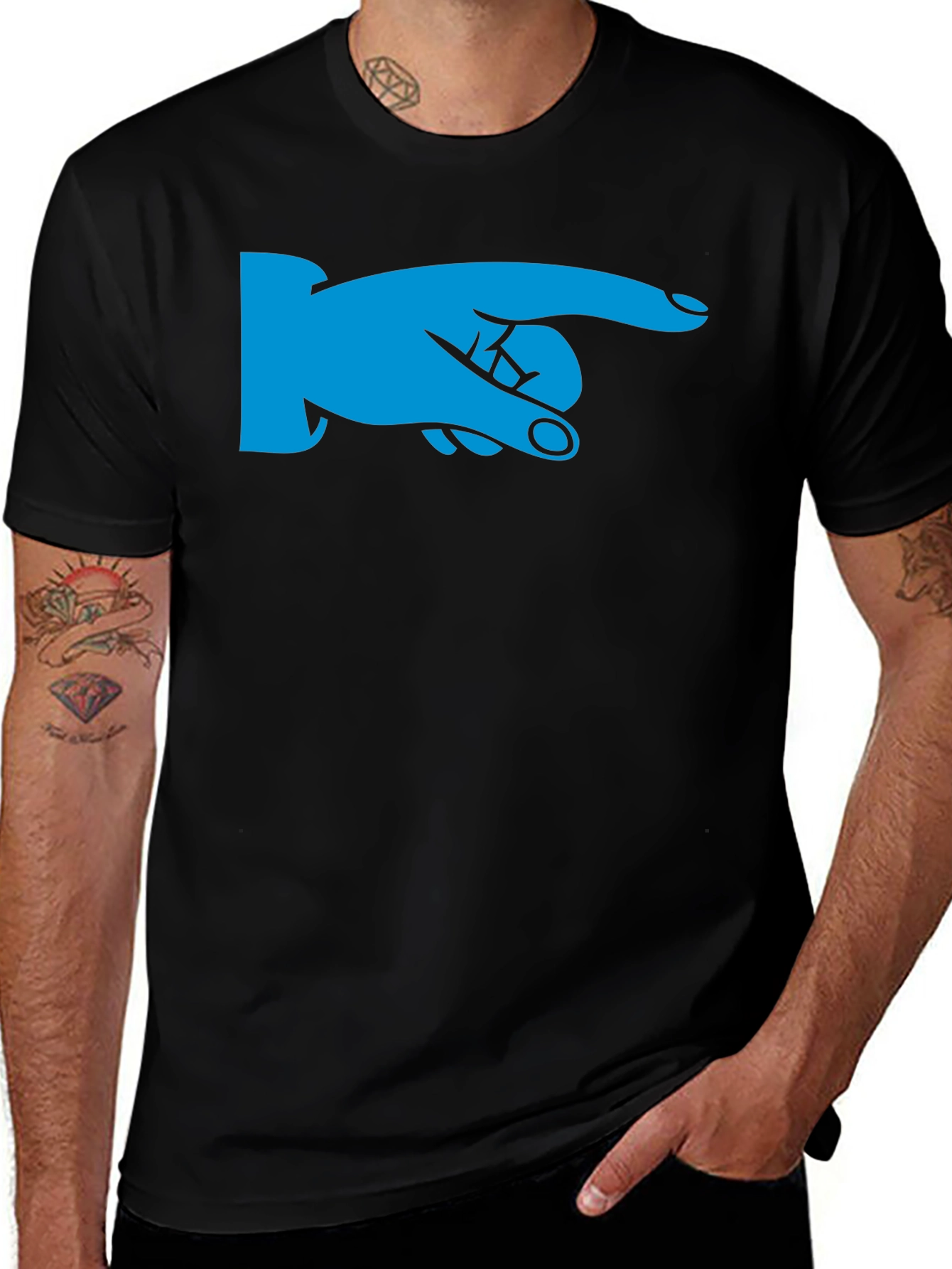 Pointing Finger Graphic Tee - Black Cotton Shirt