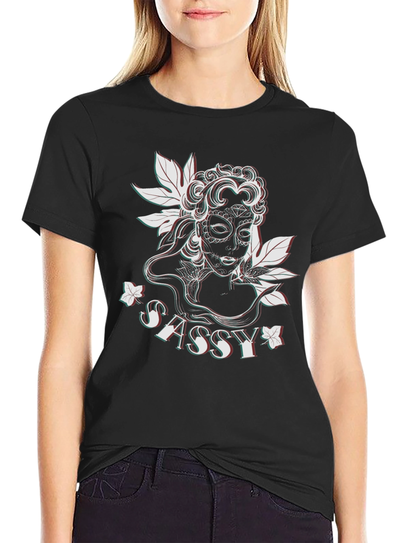 Sassy Sugar Skull Graphic Tee - Black