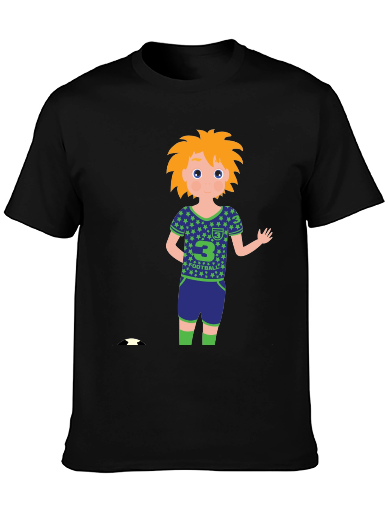 Cartoon Football Player Black T-Shirt