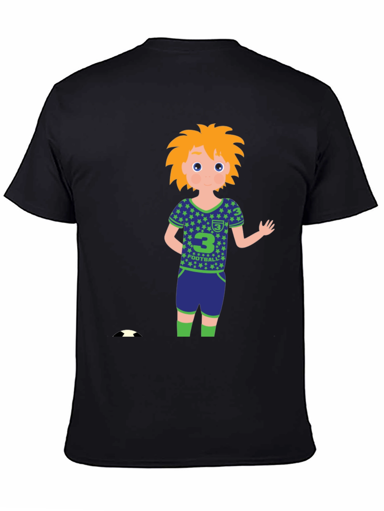 Cartoon Football Player Black T-Shirt
