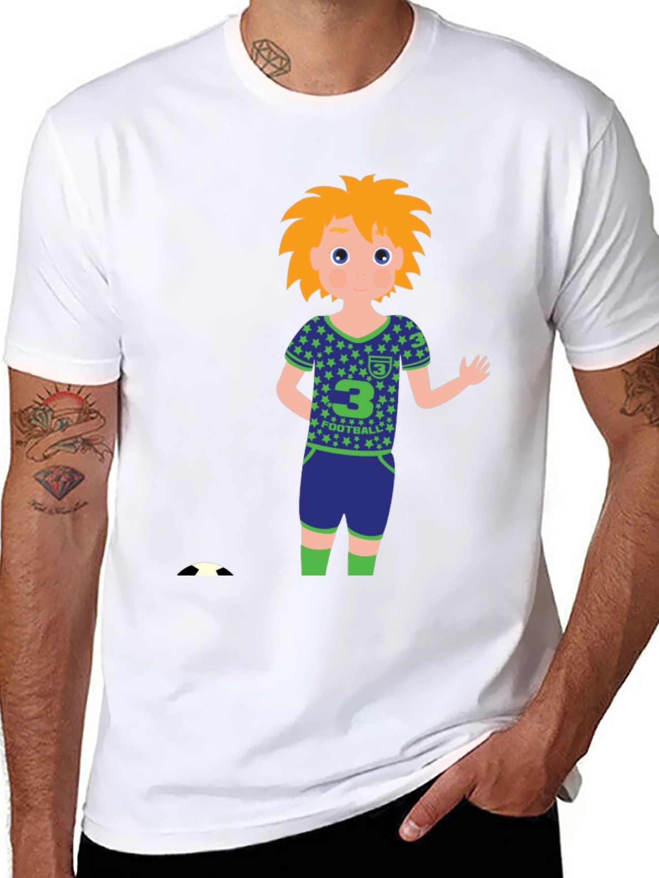 Cartoon Football Player Black T-Shirt
