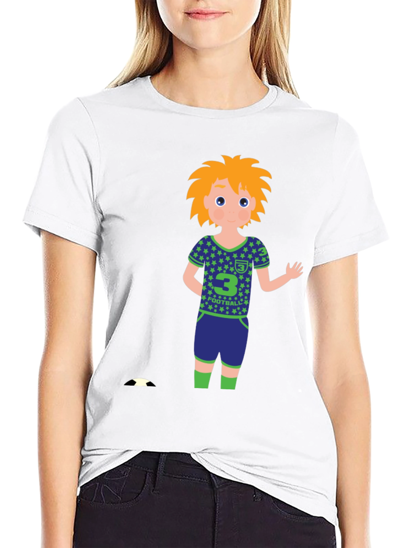 Cartoon Football Player Black T-Shirt