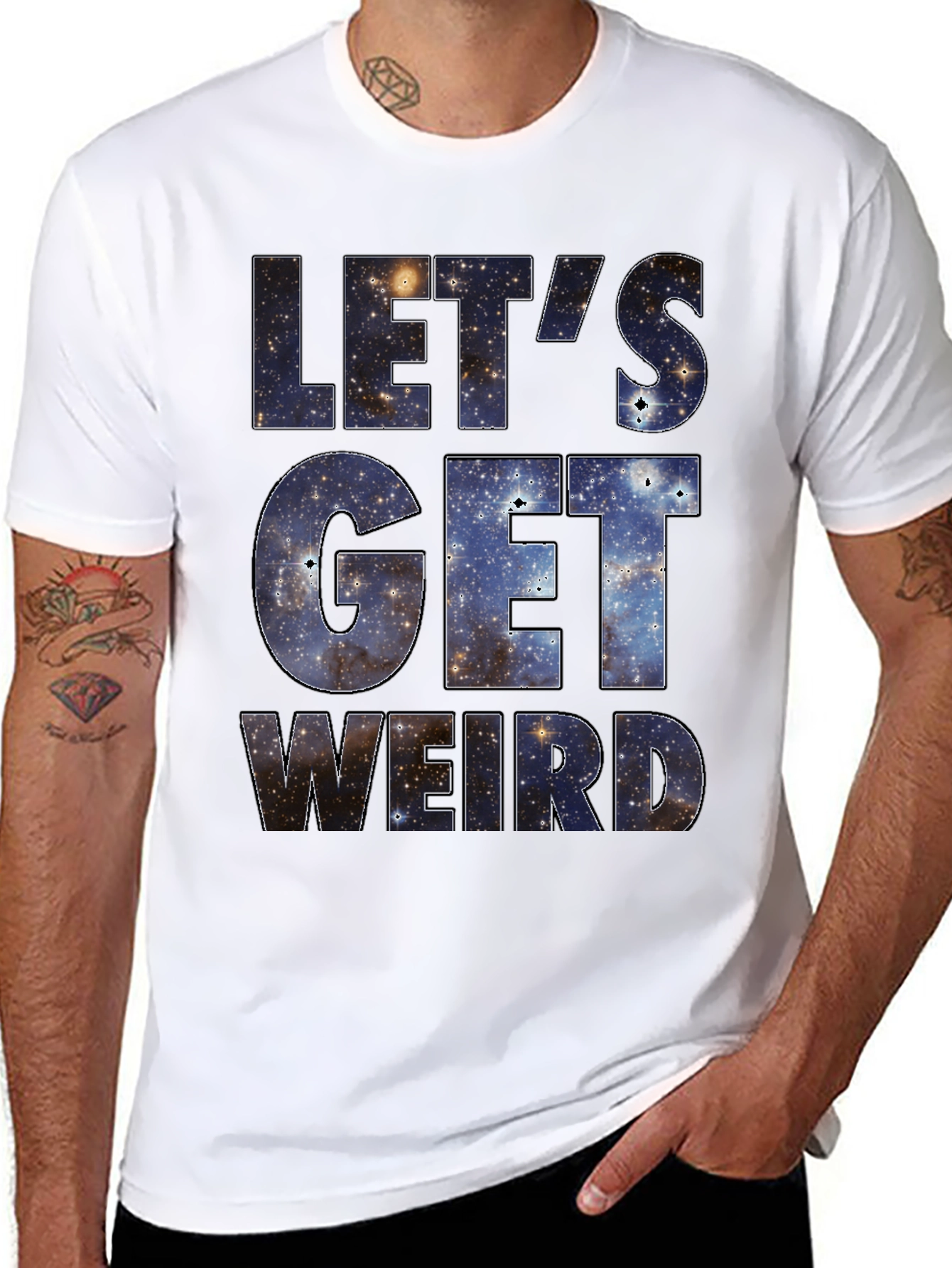 Lets Get Weird Galaxy Print Black T-Shirt