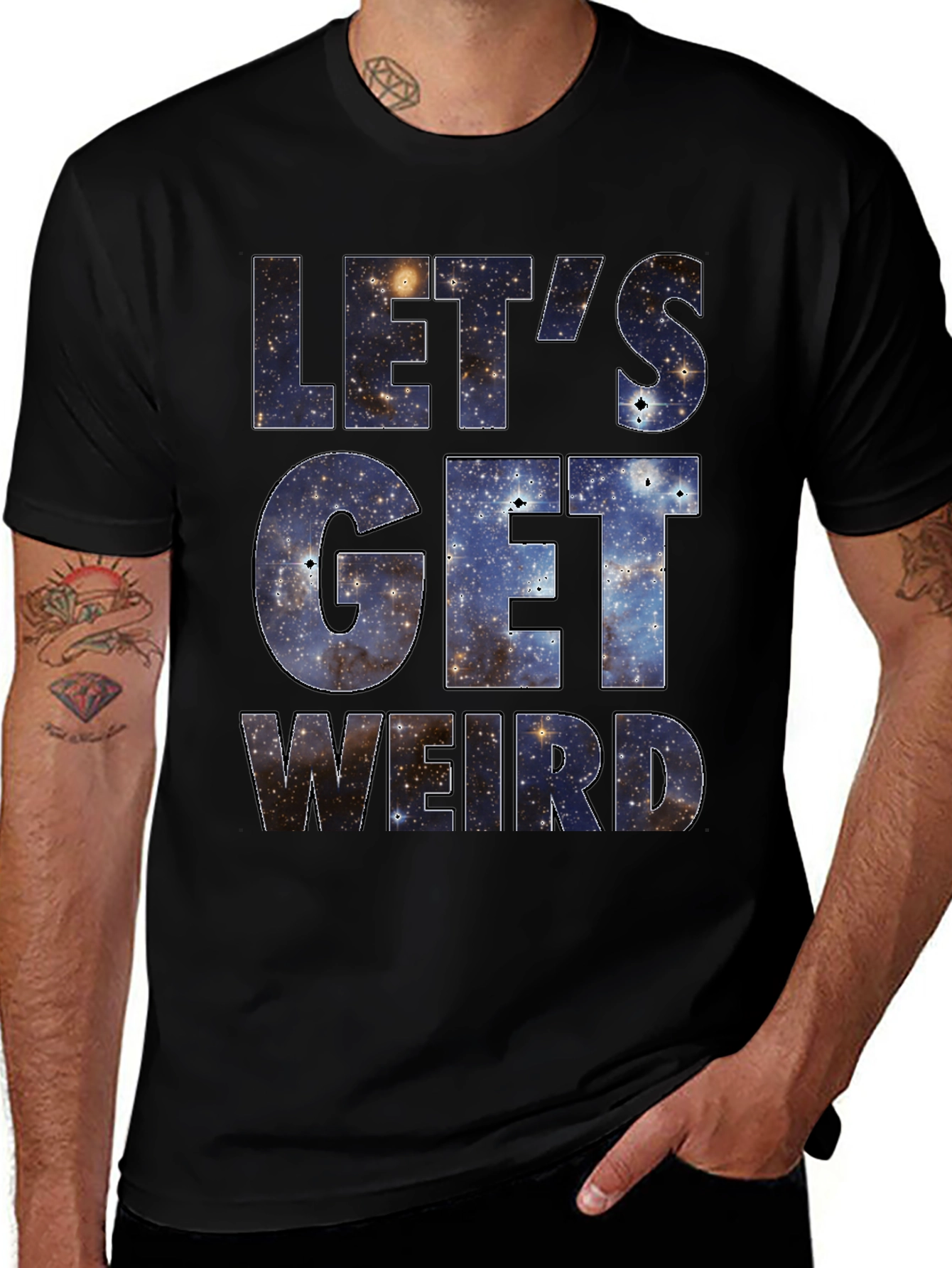 Lets Get Weird Galaxy Print Black T-Shirt