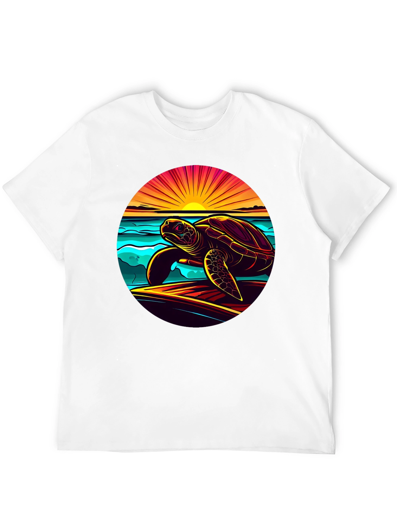 Sunset Turtle Graphic Tee - Beach Style