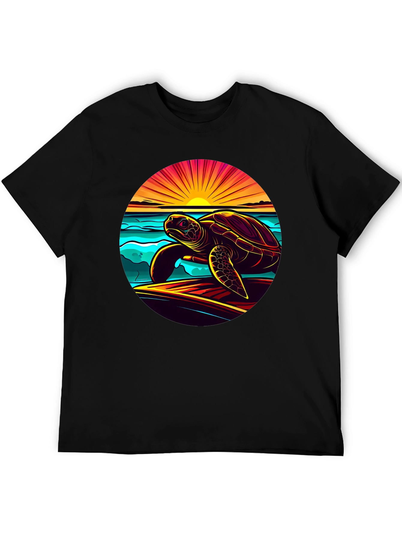 Sunset Turtle Graphic Tee - Beach Style