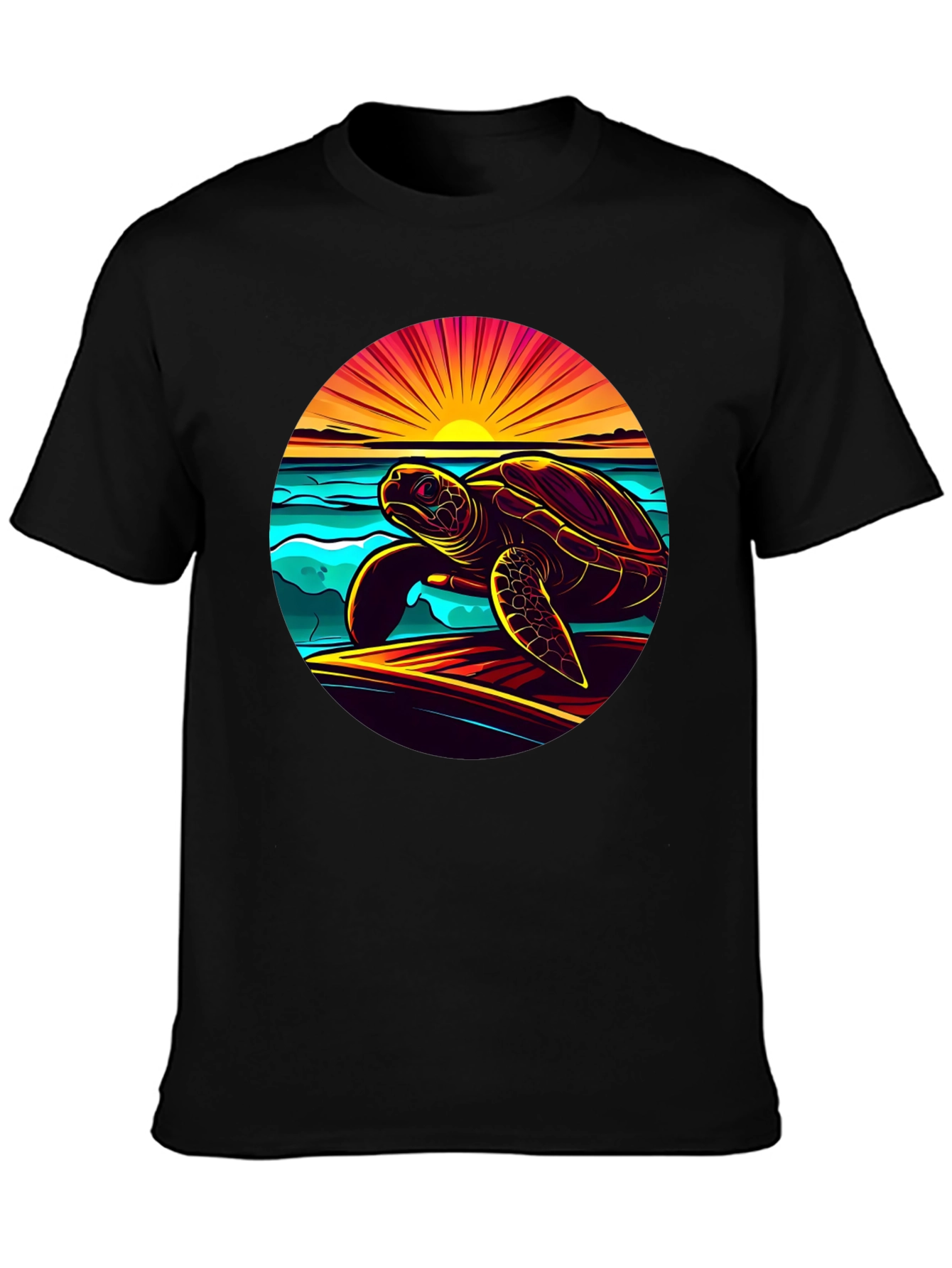 Sunset Turtle Graphic Tee - Beach Style