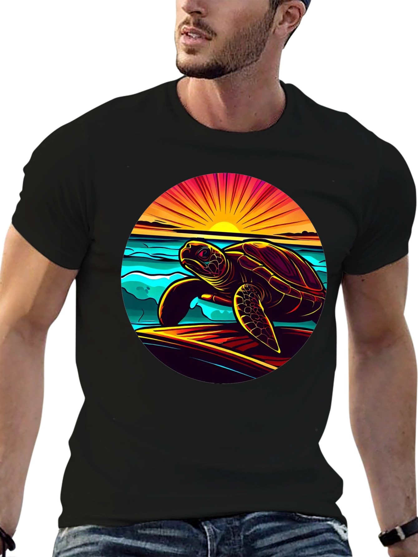 Sunset Turtle Graphic Tee - Beach Style
