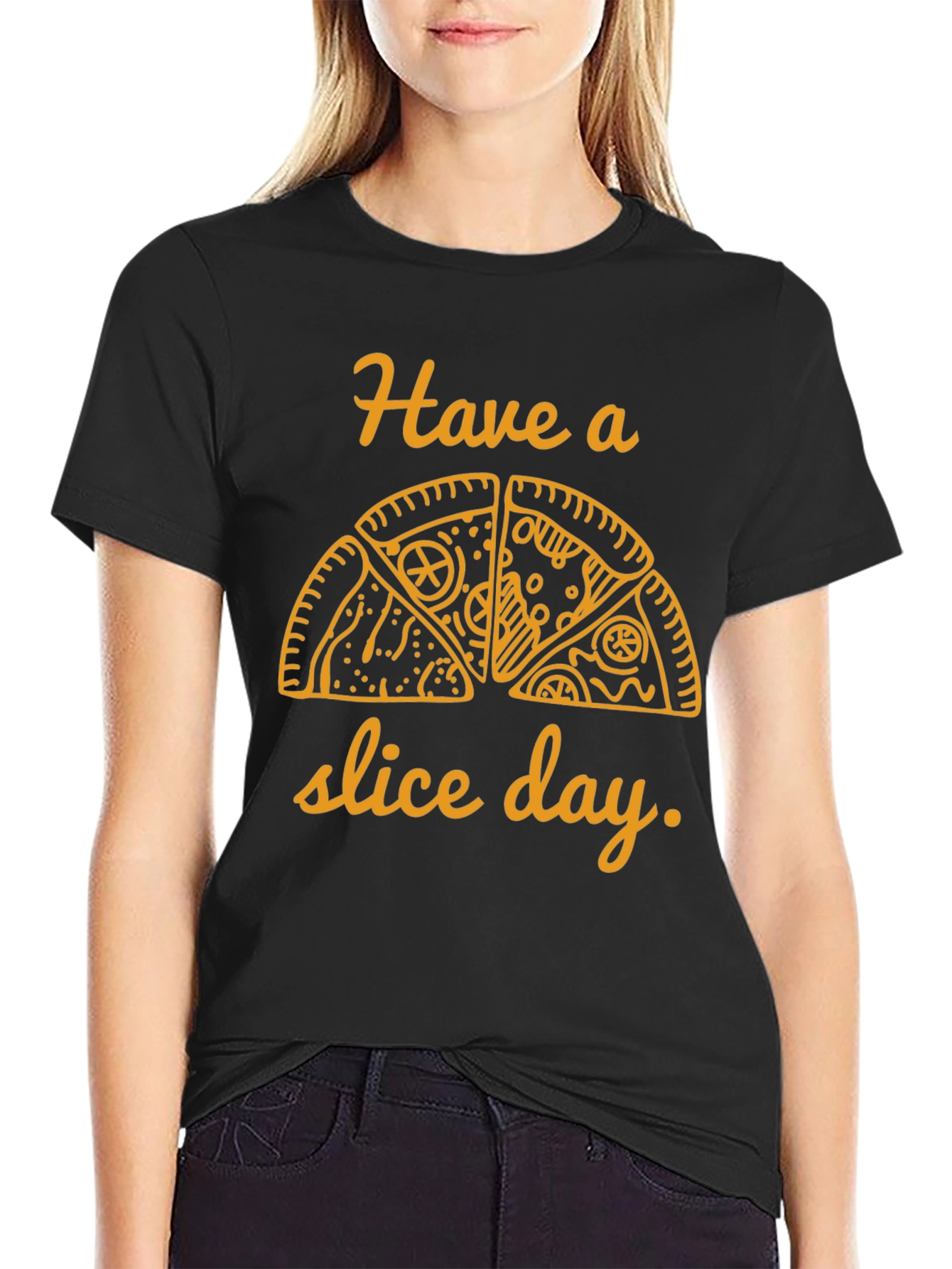 Pizza Slice Day Graphic Tee - Casual Black T-Shirt