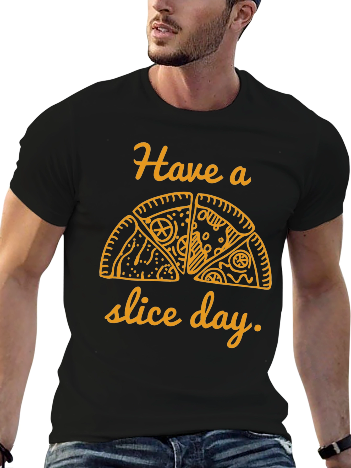 Pizza Slice Day Graphic Tee - Casual Black T-Shirt