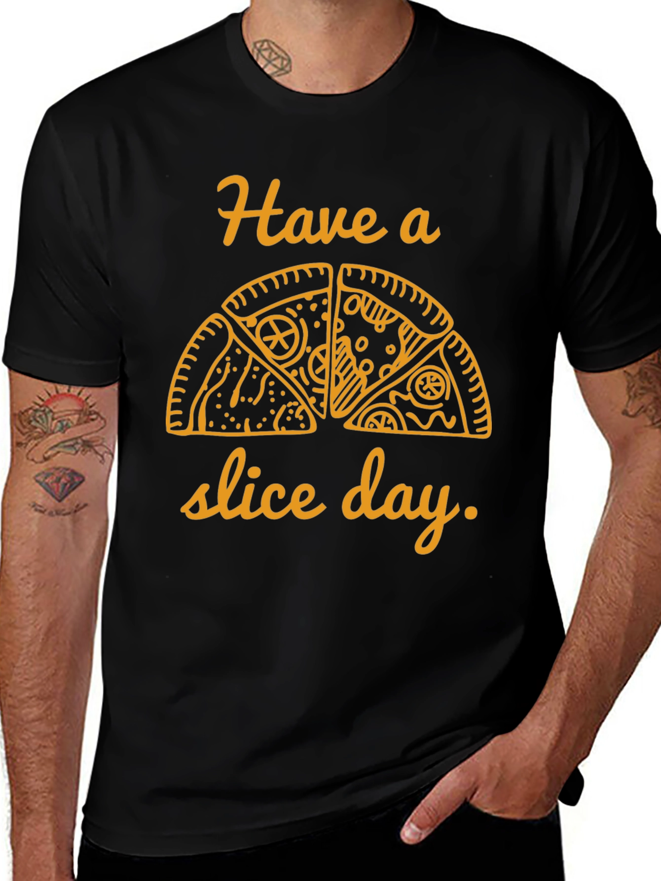 Pizza Slice Day Graphic Tee - Casual Black T-Shirt