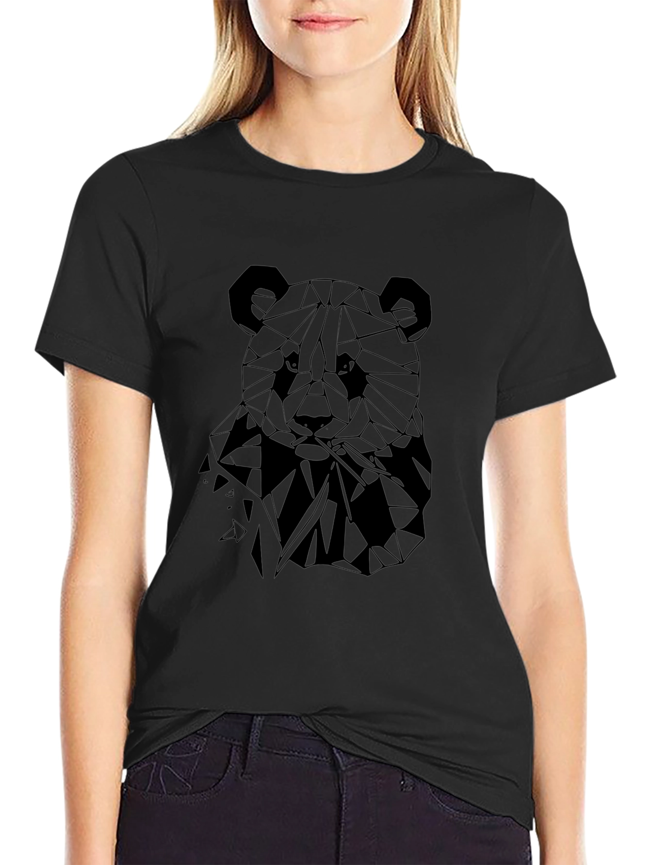 Geometric Panda Graphic T-Shirt - Stylish Black Tee