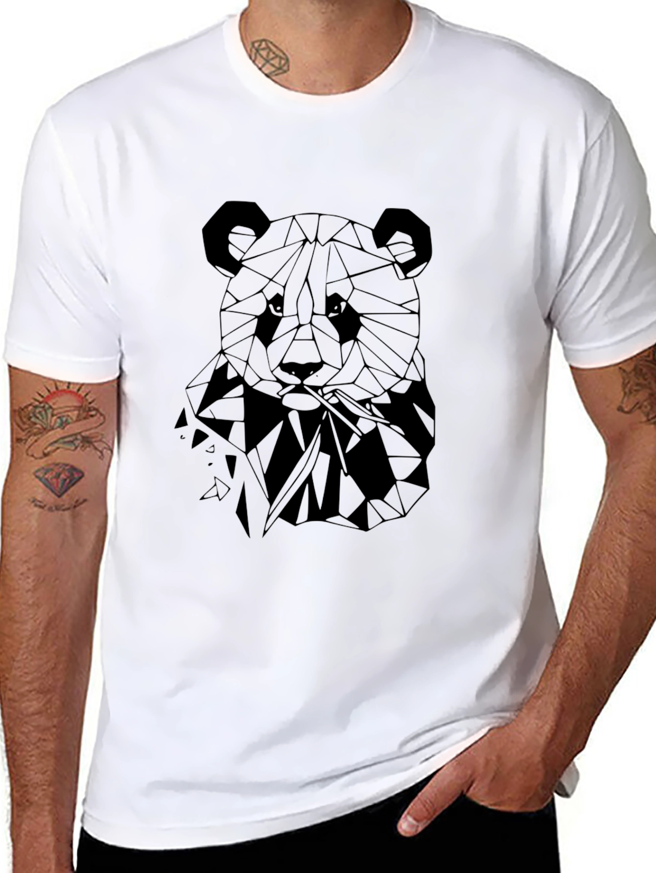 Geometric Panda Graphic T-Shirt - Stylish Black Tee