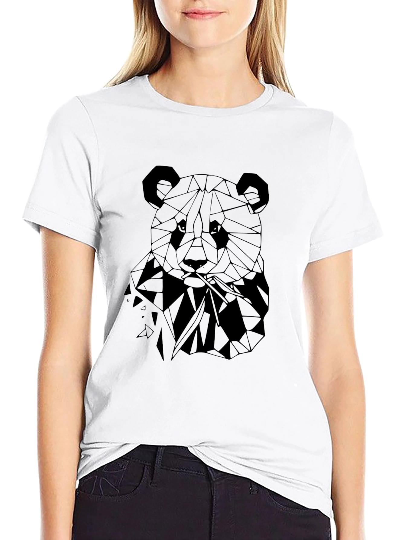 Geometric Panda Graphic T-Shirt - Stylish Black Tee
