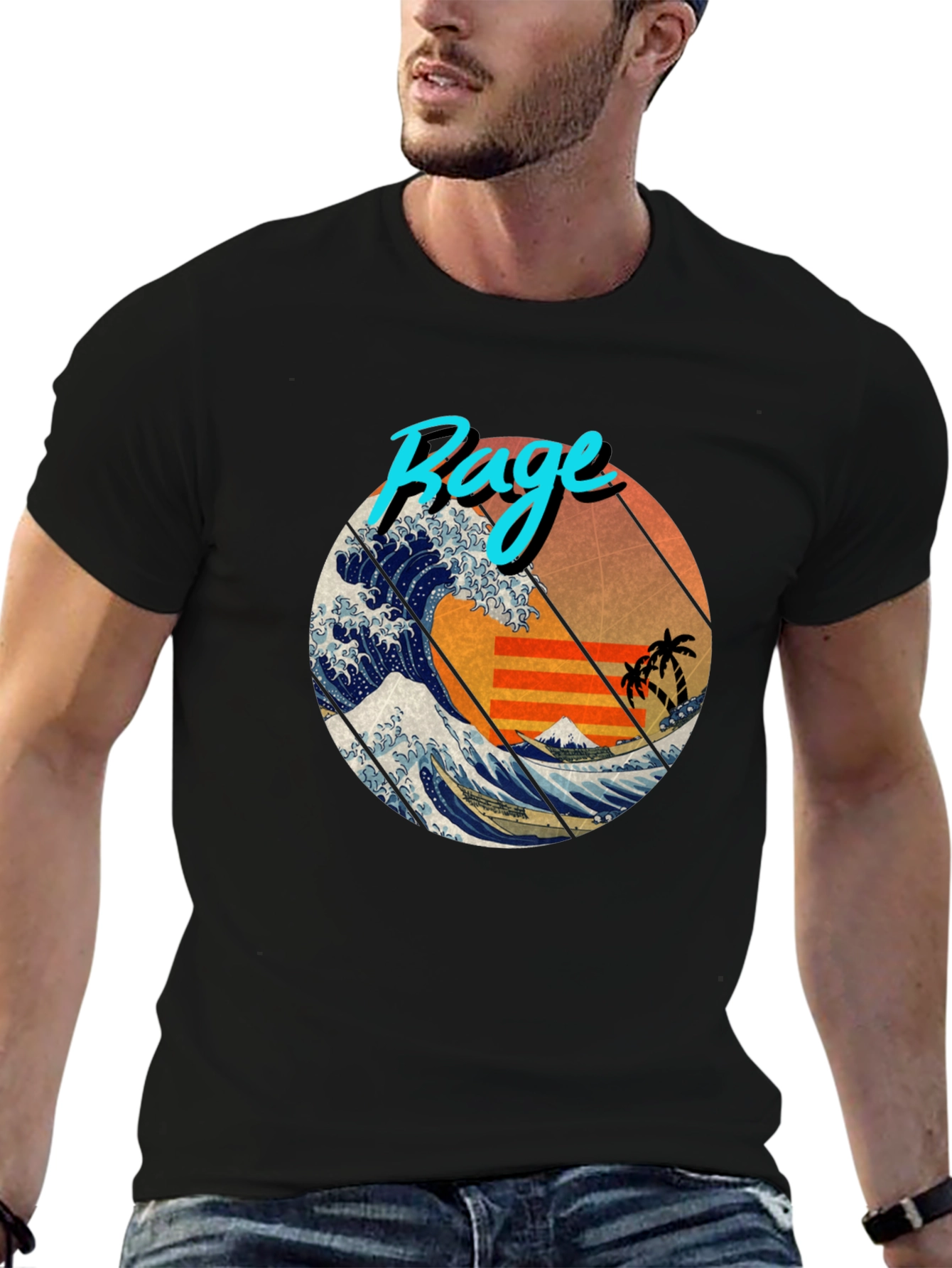 Retro Rage Wave Graphic Tee - Black