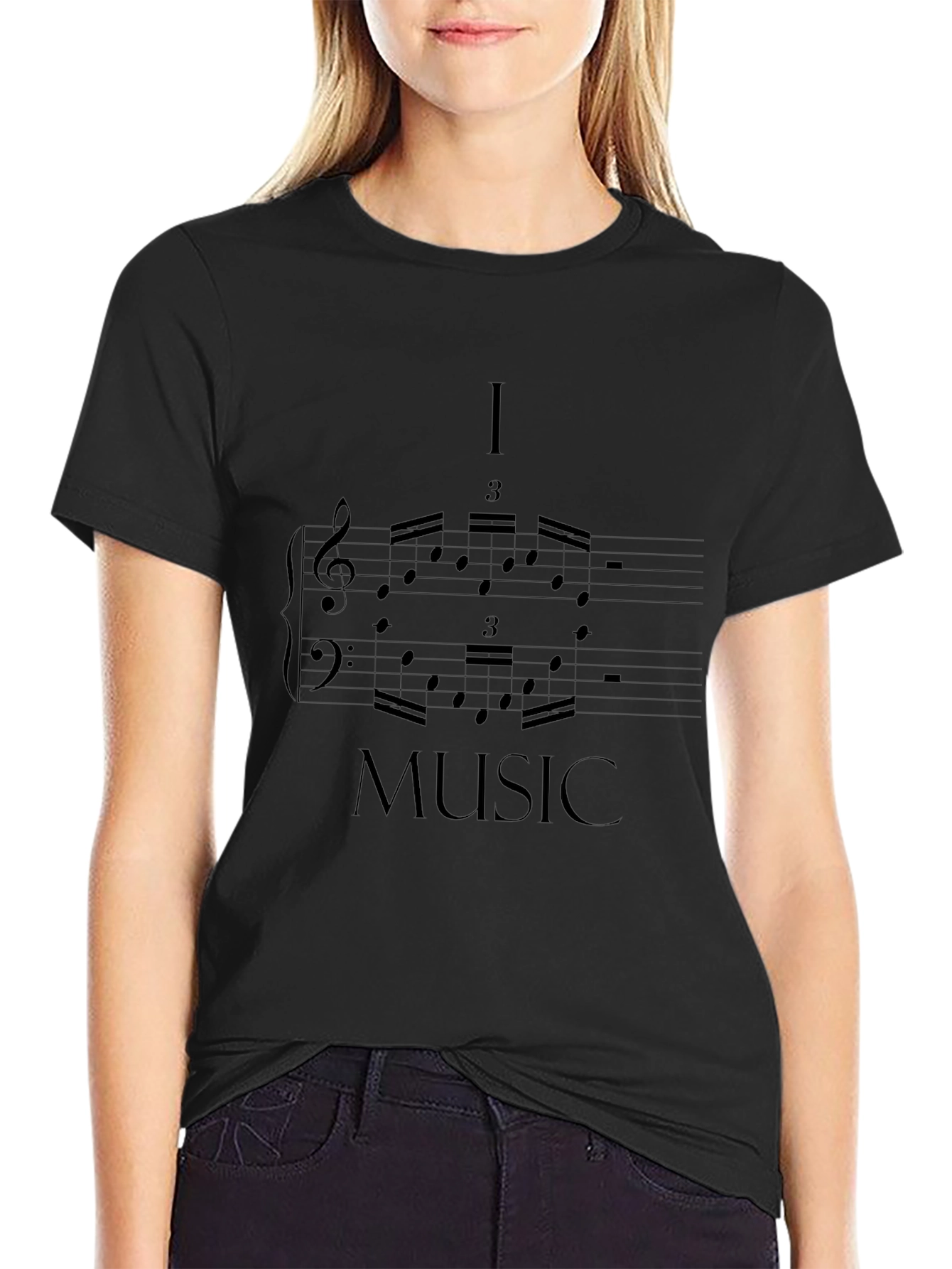 I Love Music Graphic Tee - Black Cotton T-Shirt